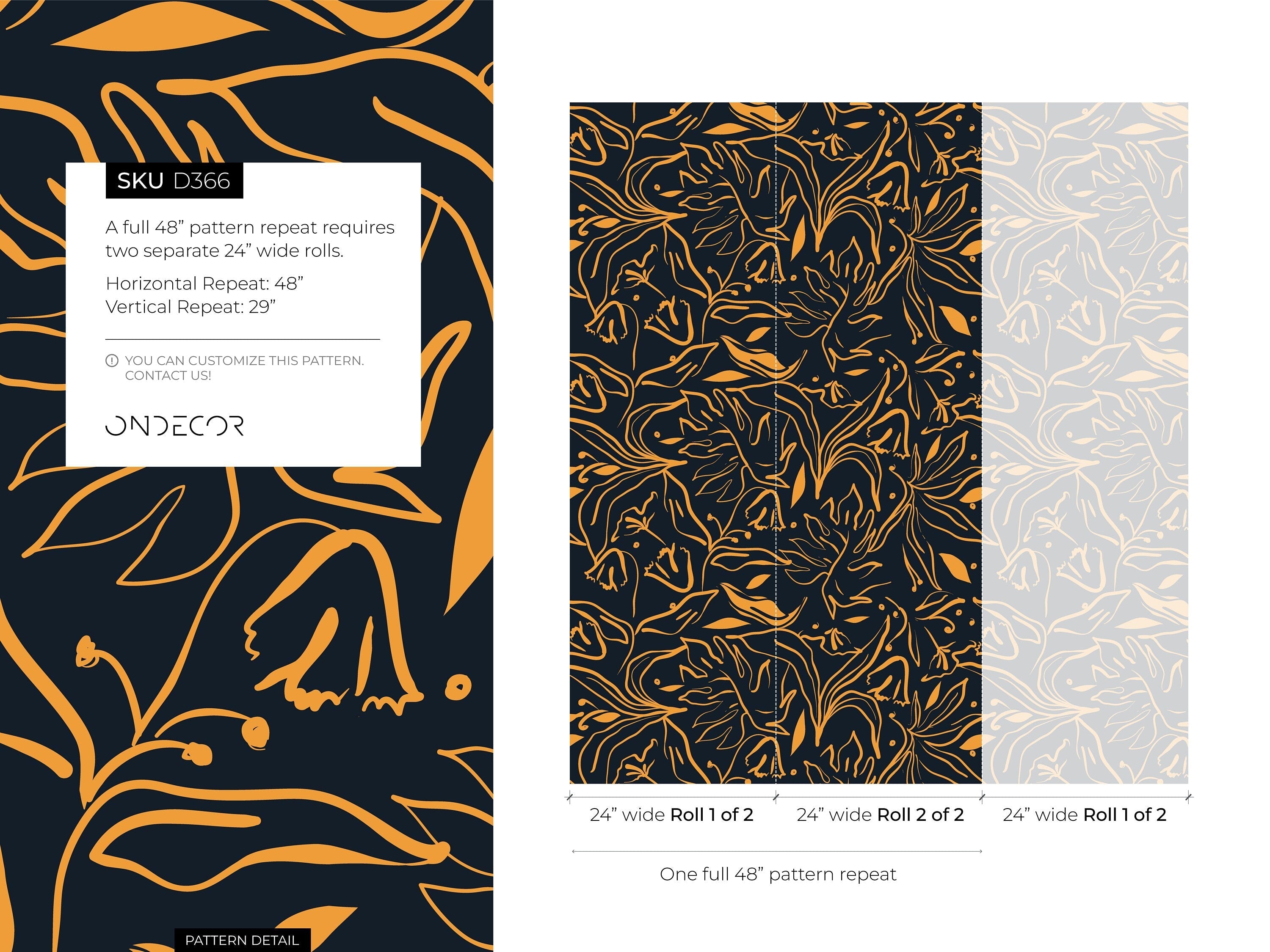 Abstract Wallpaper With Elegant Floral Line Art In Yellow And Dark Gray - D366