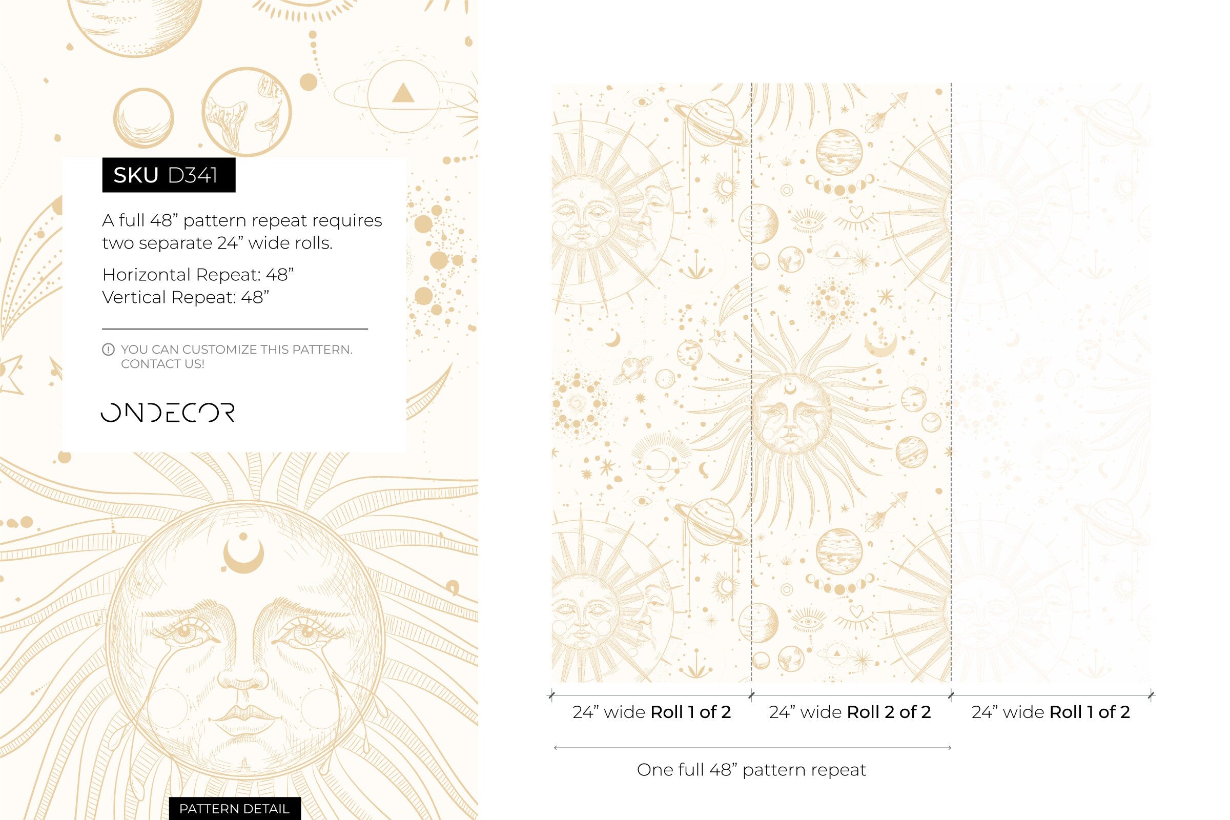 Celestial Wallpaper With Sun And Moon Motifs In Beige - D341