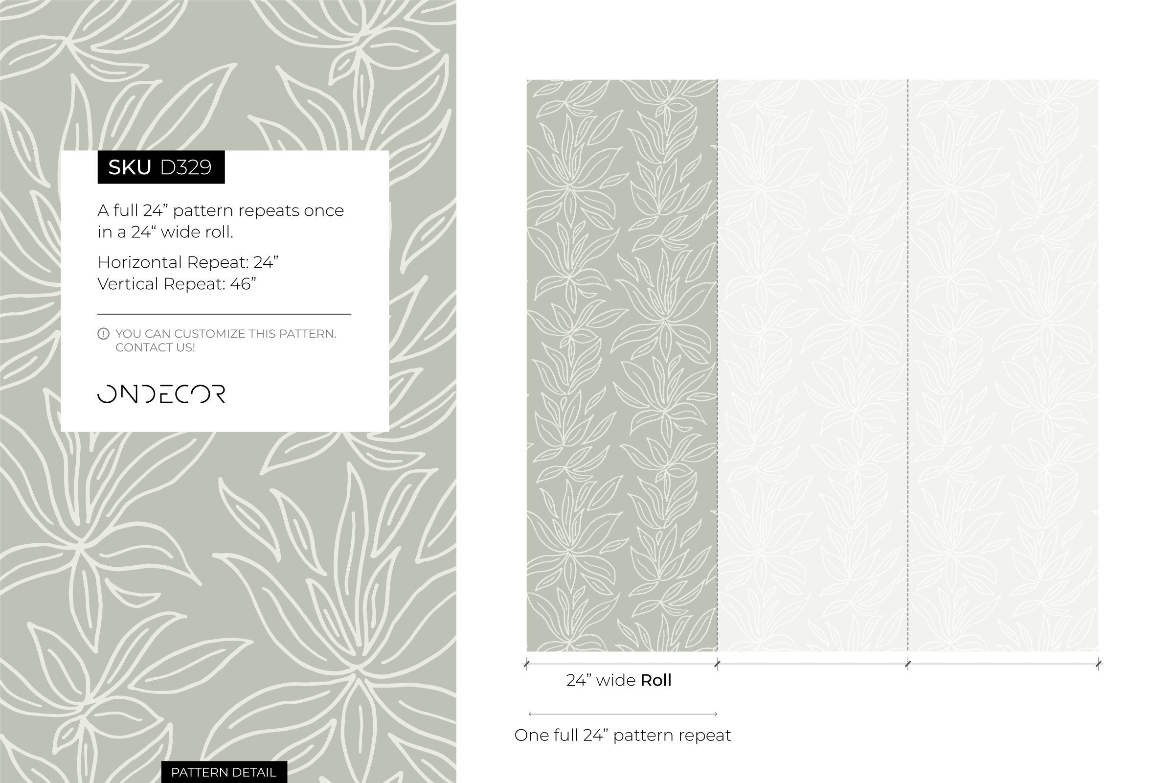 Botanical Wallpaper With A Minimalist Leaf Motif In Sage Green And White - D329