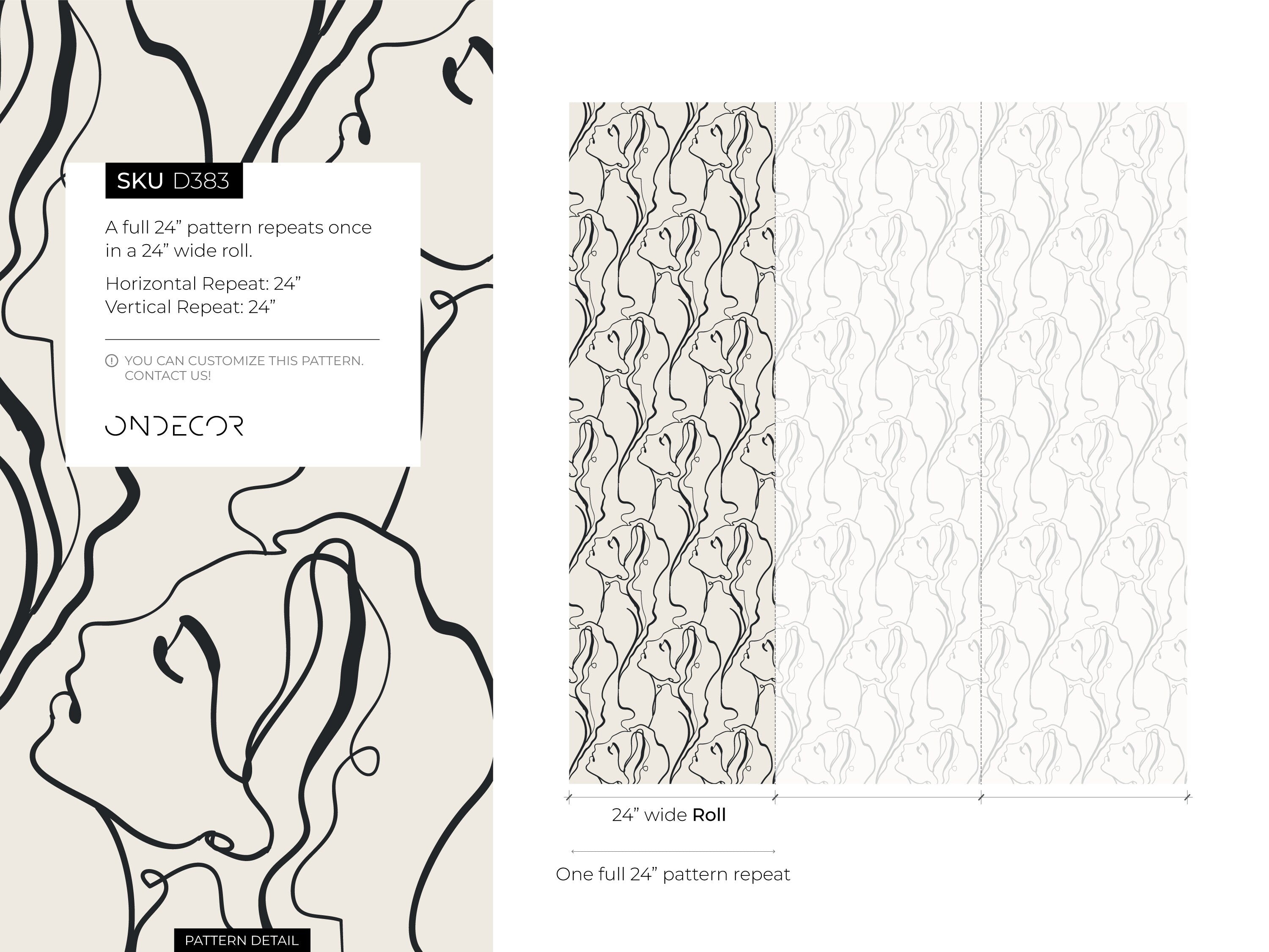 Line Art Wallpaper Featuring Elegant Face Silhouettes In Black And Beige - D383