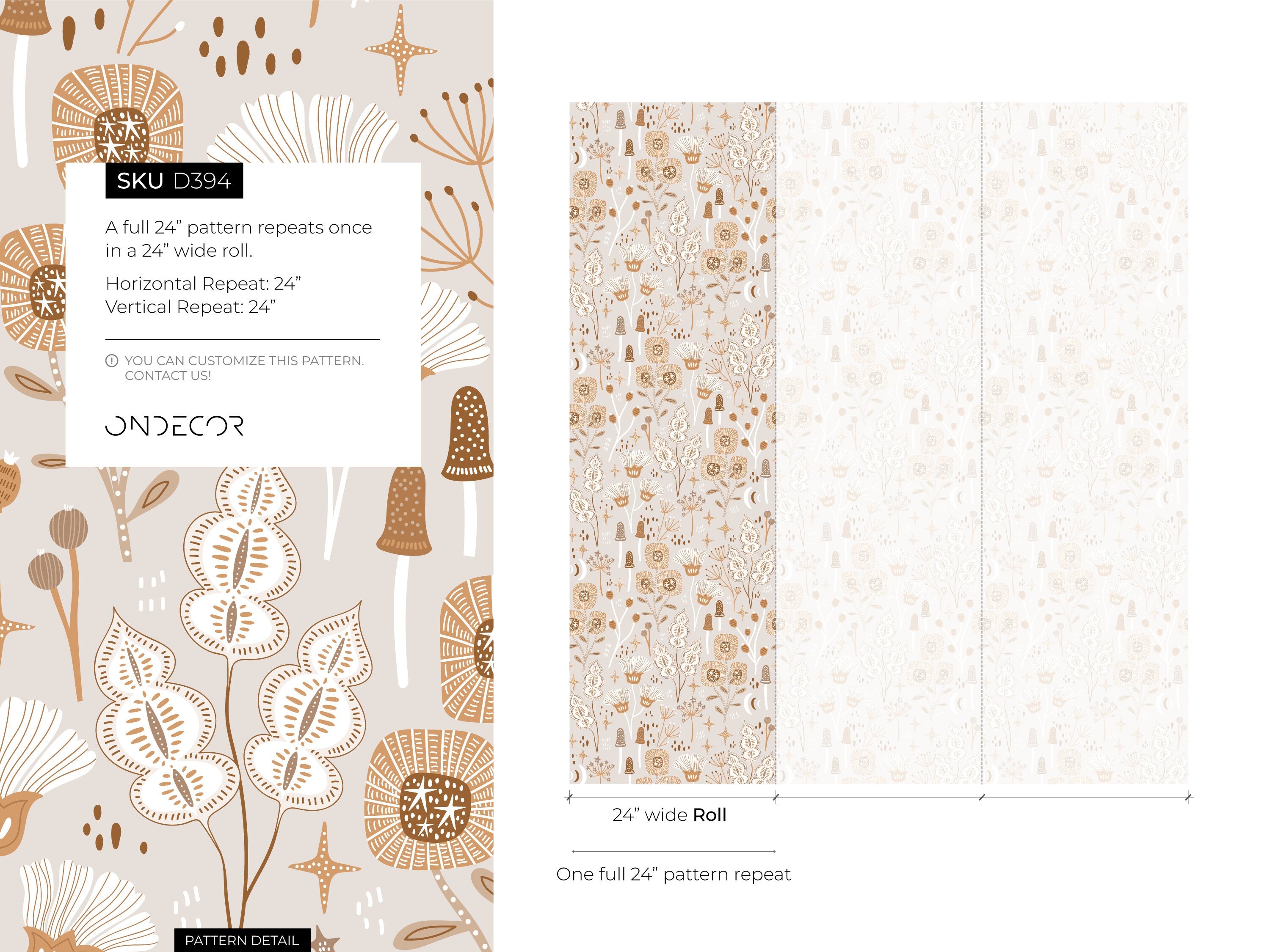 Floral Wallpaper With A Whimsical Woodland Motif In Brown, Tan, And White - D394