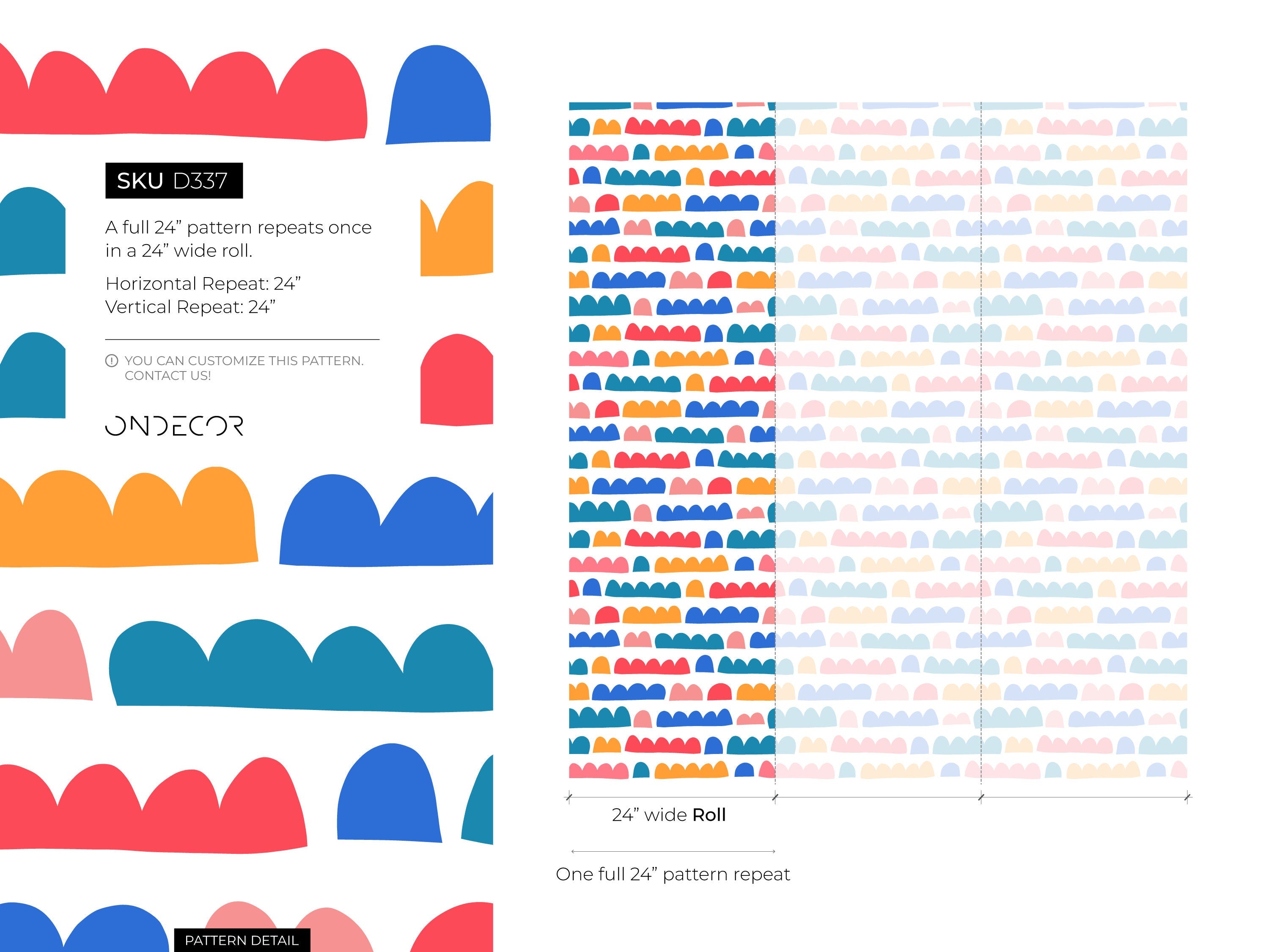 Abstract Wallpaper With Modern Scalloped Shapes In Red, Blue, And Yellow - D337