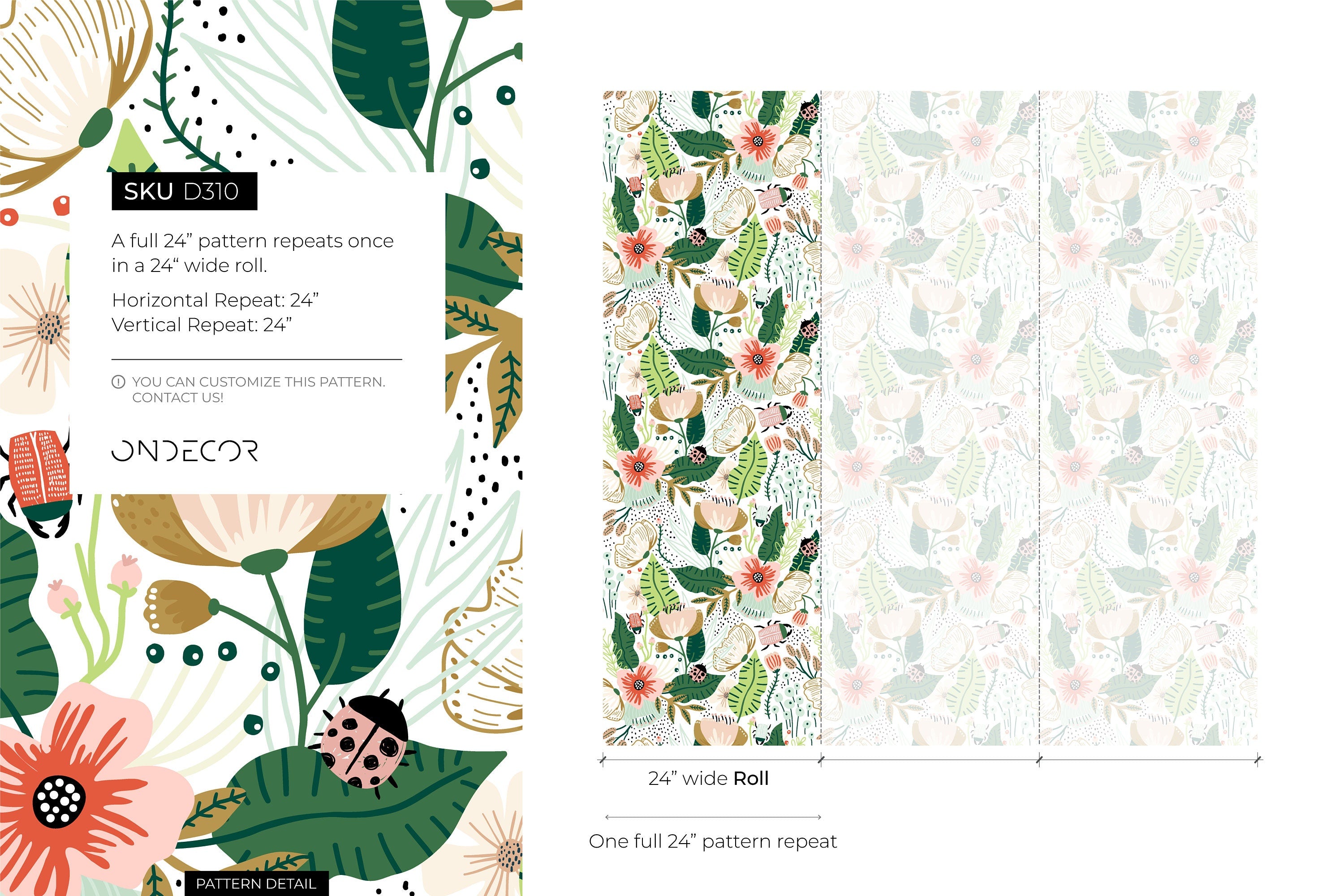 Botanical Wallpaper With A Whimsical Garden Motif In Pink, Green, And Ochre - D310