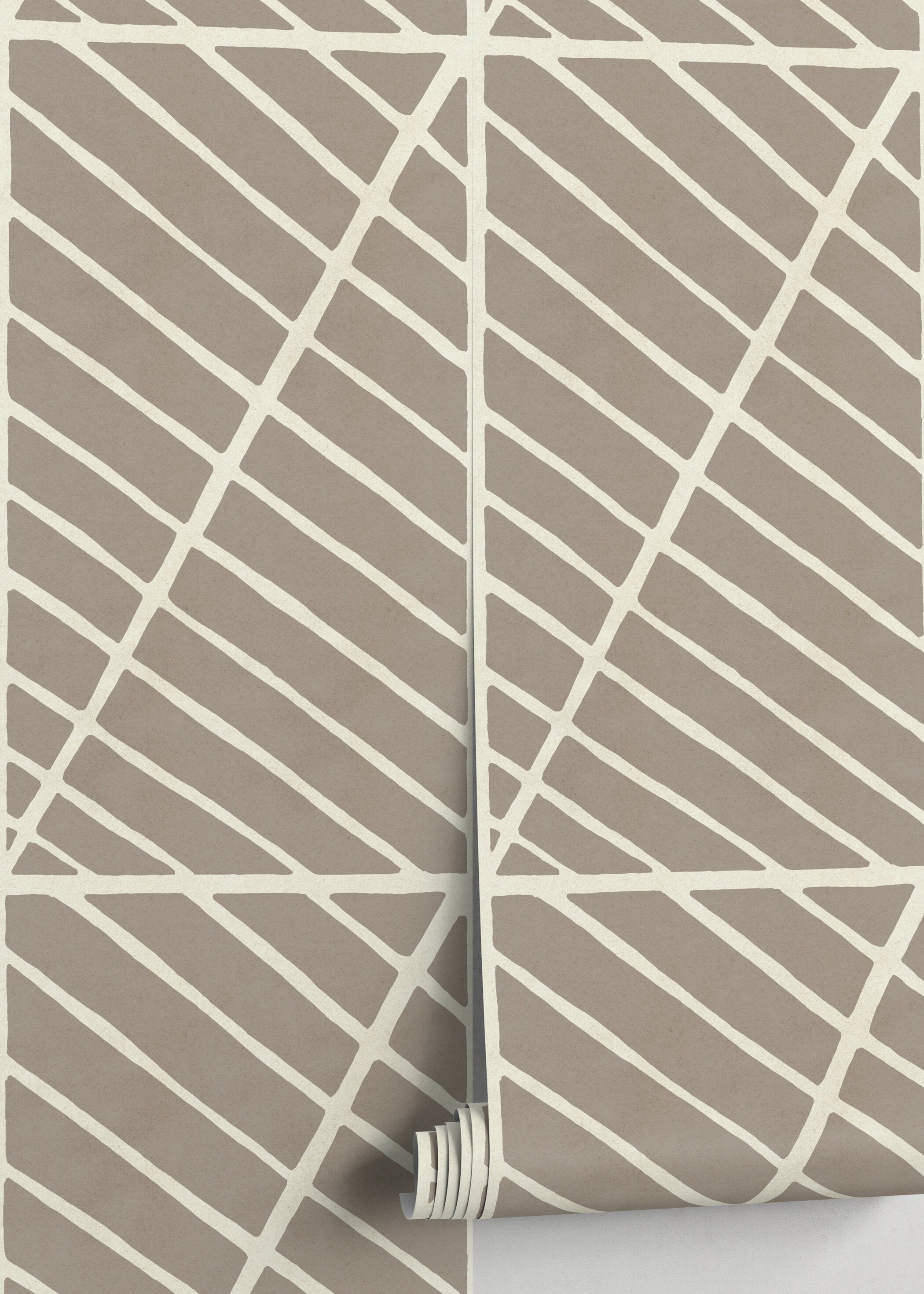 Geometric Wallpaper With Abstract Intersecting Lines In Tan And Cream - D327