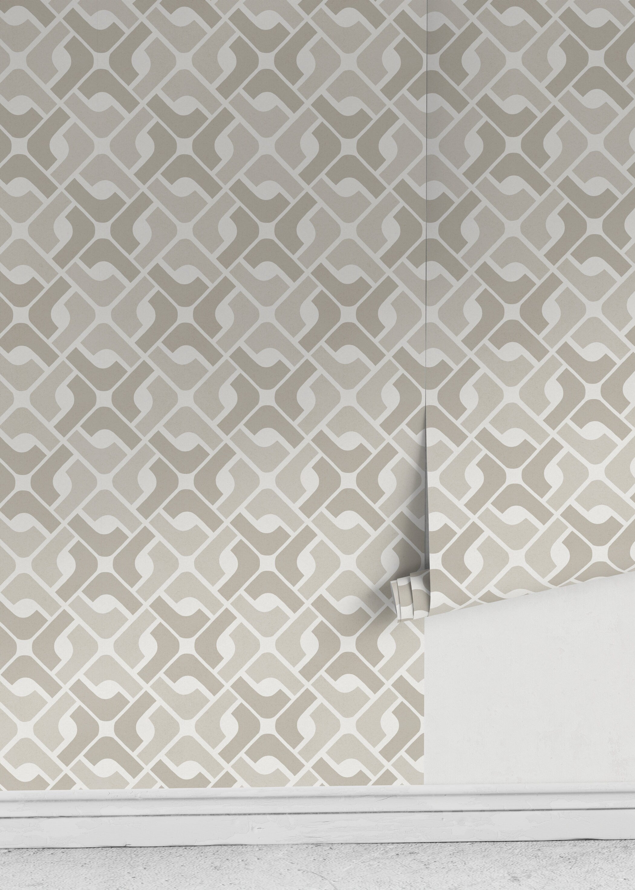 Geometric Wallpaper With An Interlocking Tile Motif In Beige And Taupe - D328