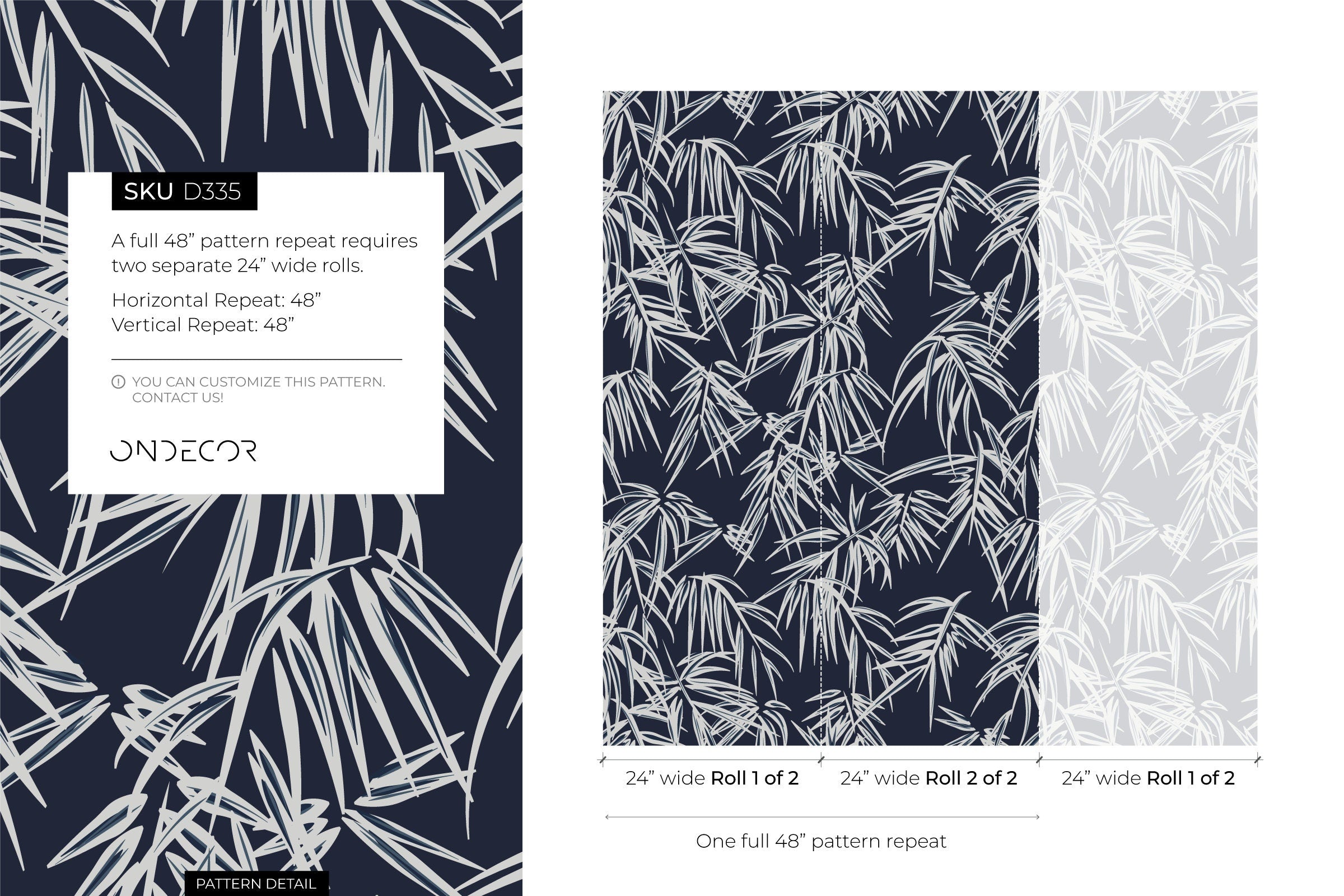 Tropical Wallpaper With A Palm Leaf Motif In Navy Blue And Off-white - D335
