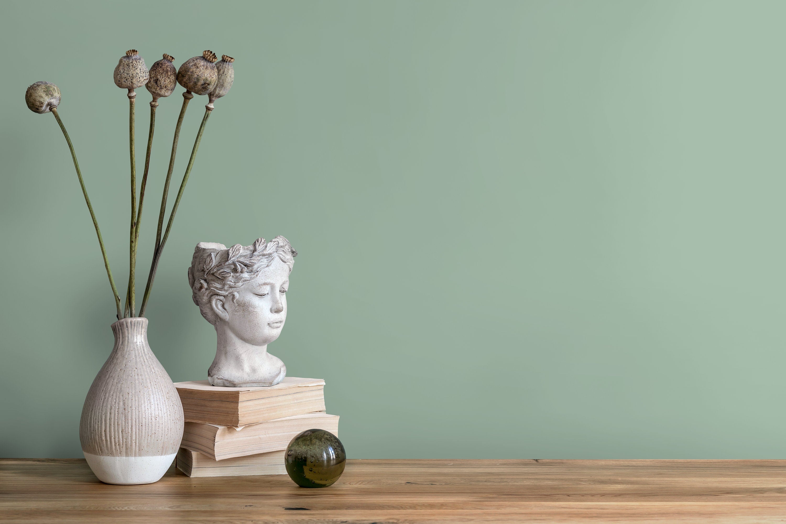 Solid Color Wallpaper With A Minimalist Style In Sage Green - D430