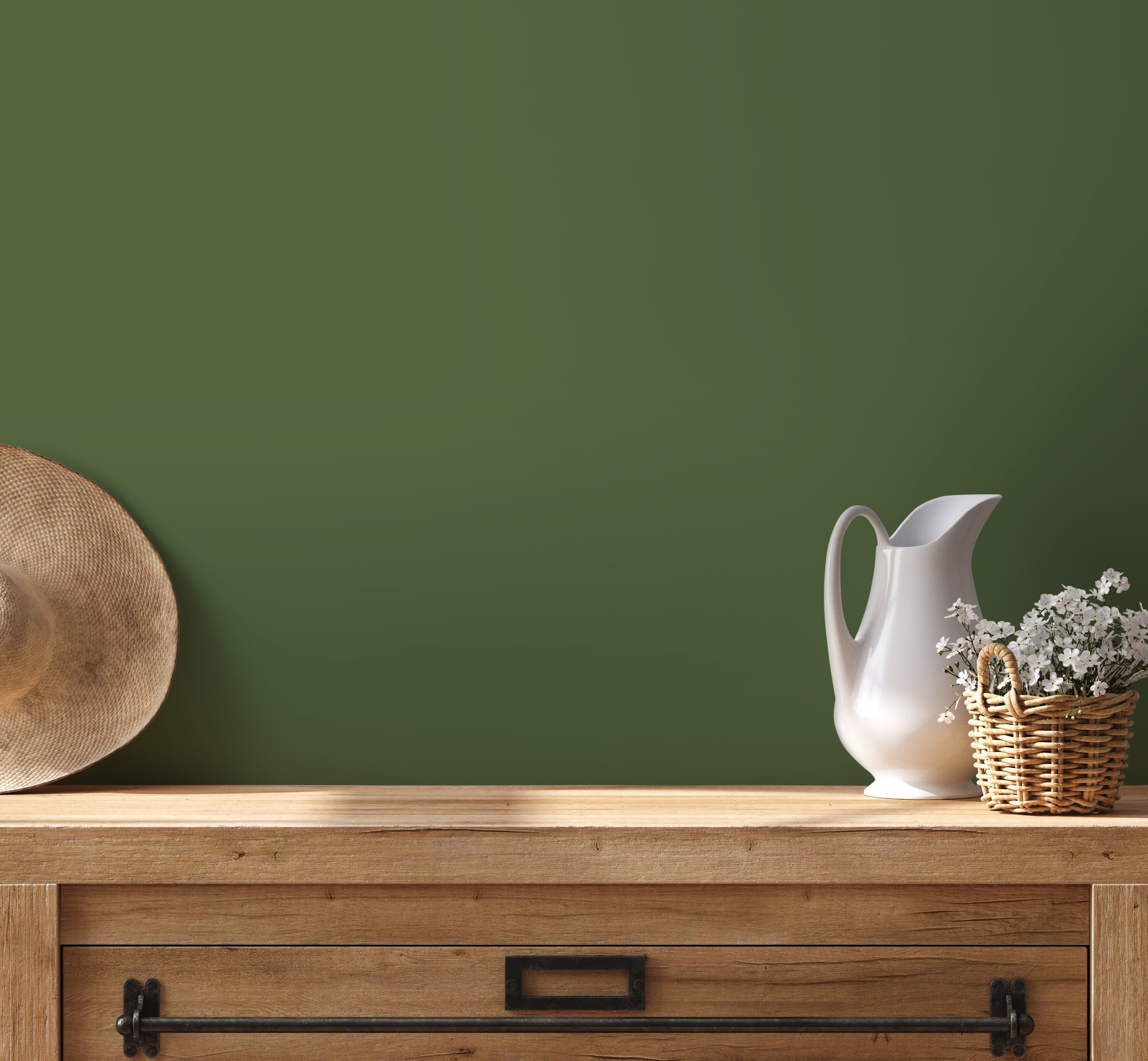 Solid Color Wallpaper In A Deep Olive Green - D437
