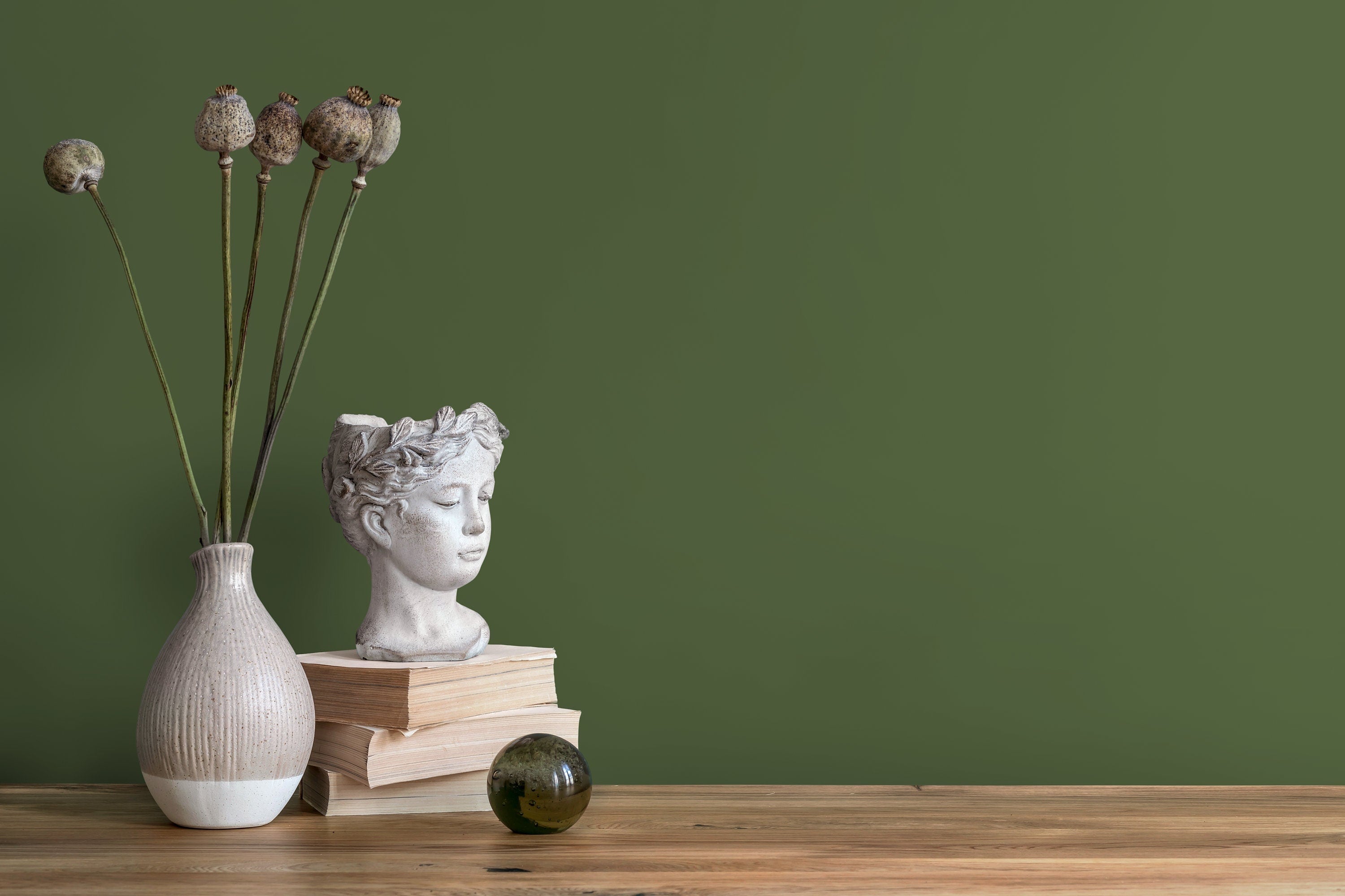 Solid Color Wallpaper In A Deep Olive Green - D437