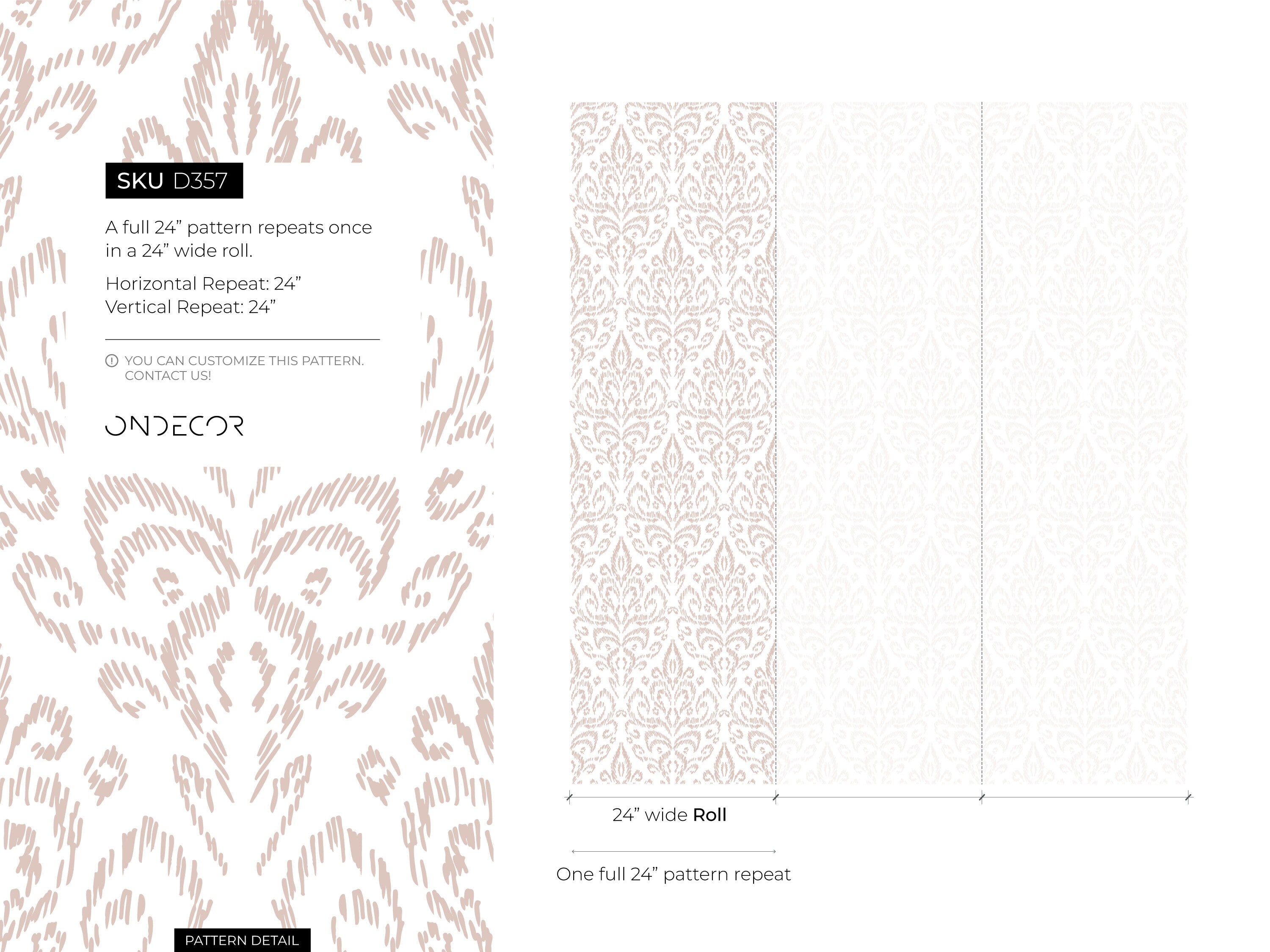 Ikat Damask Wallpaper With A Sketched Motif In Neutral Beige - D357