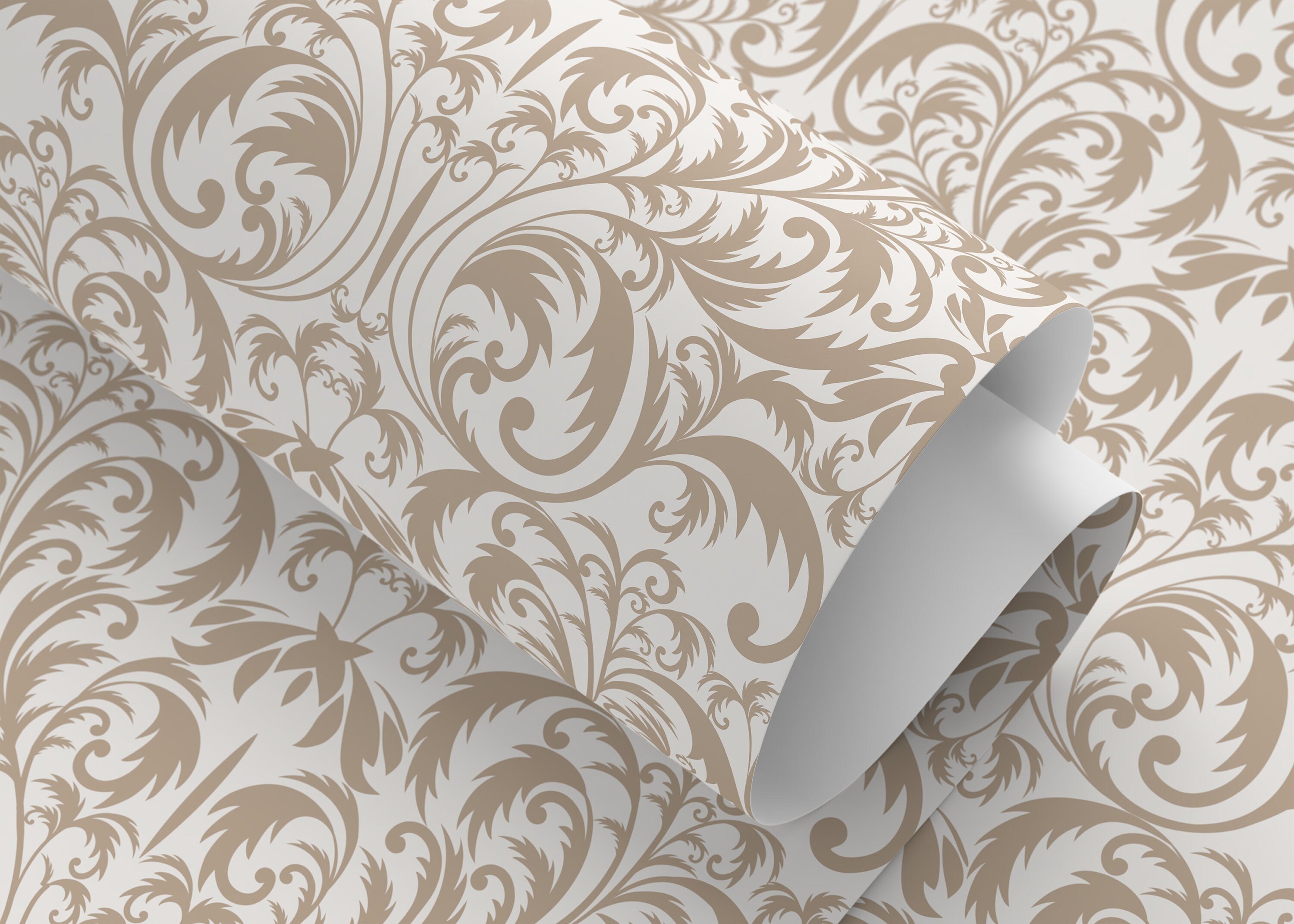 Victorian Wallpaper With An Elegant Damask Motif In Beige - D364