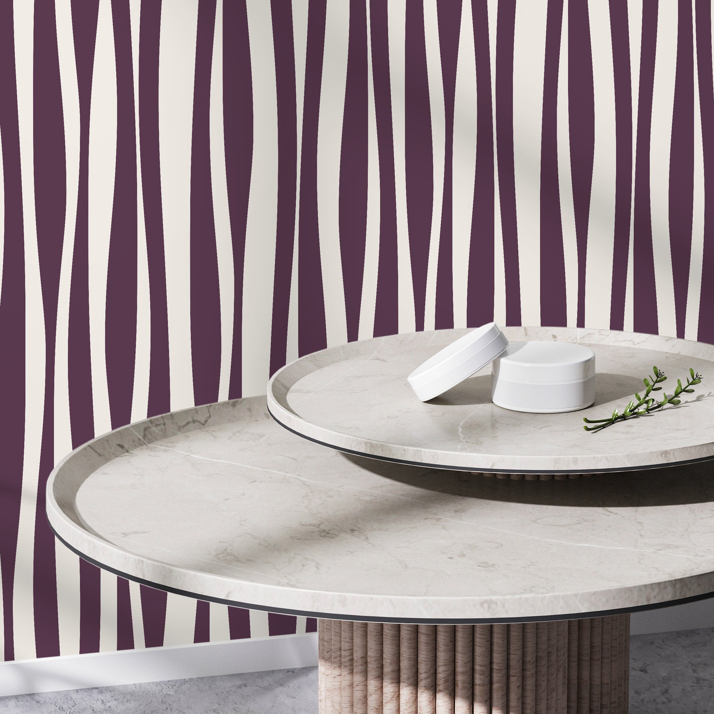Abstract Wallpaper With Irregular Vertical Stripes In Purple And Off-white - D485