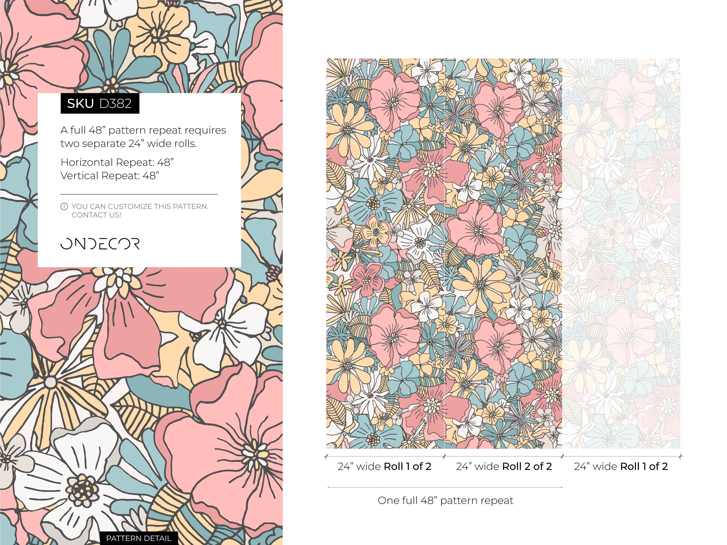 Retro Floral Wallpaper With A Groovy Flower Motif In Pink, Blue, And Yellow - D382