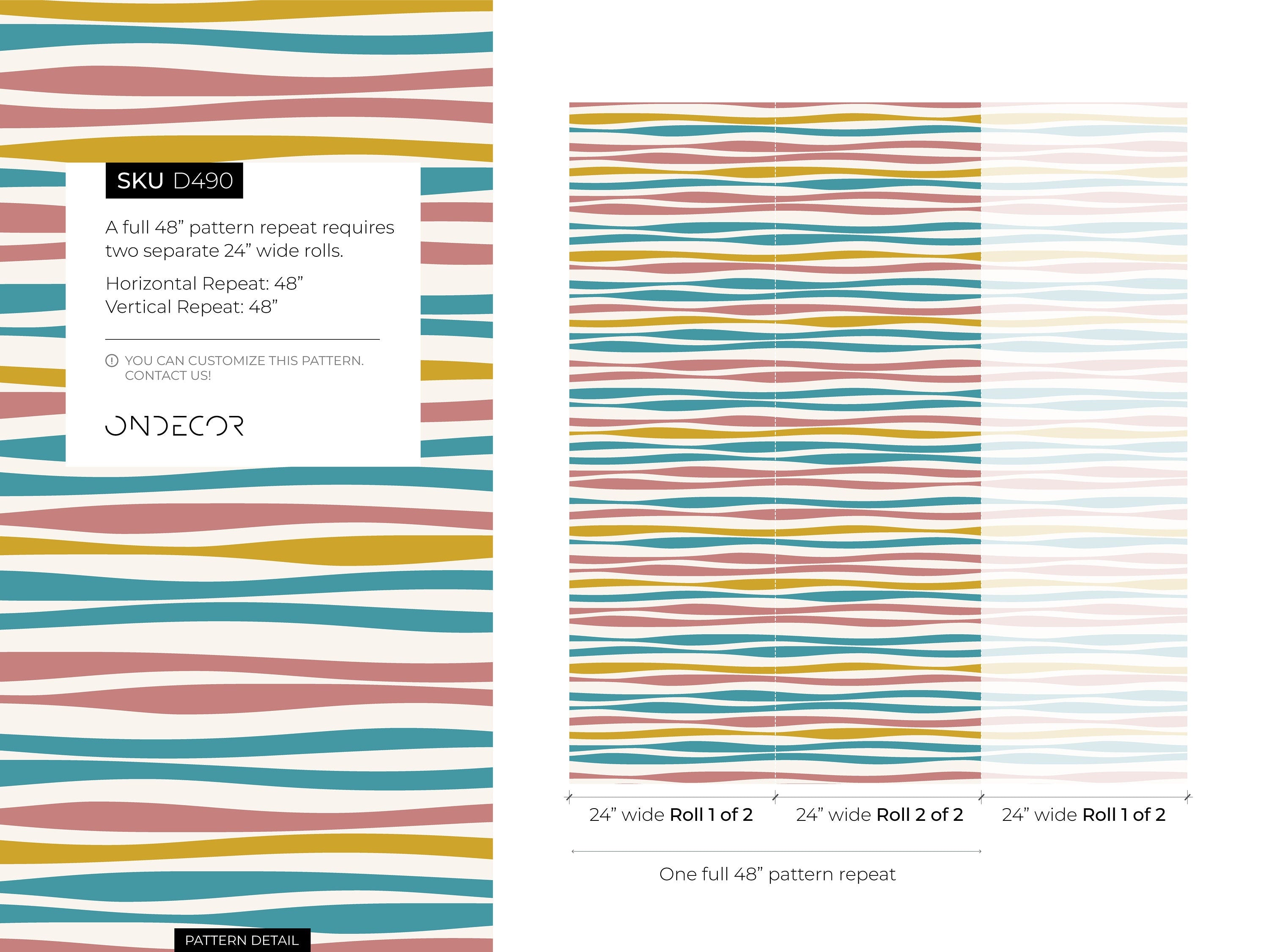Abstract Wallpaper With Wavy Horizontal Stripes In Teal, Pink, And Yellow - D490
