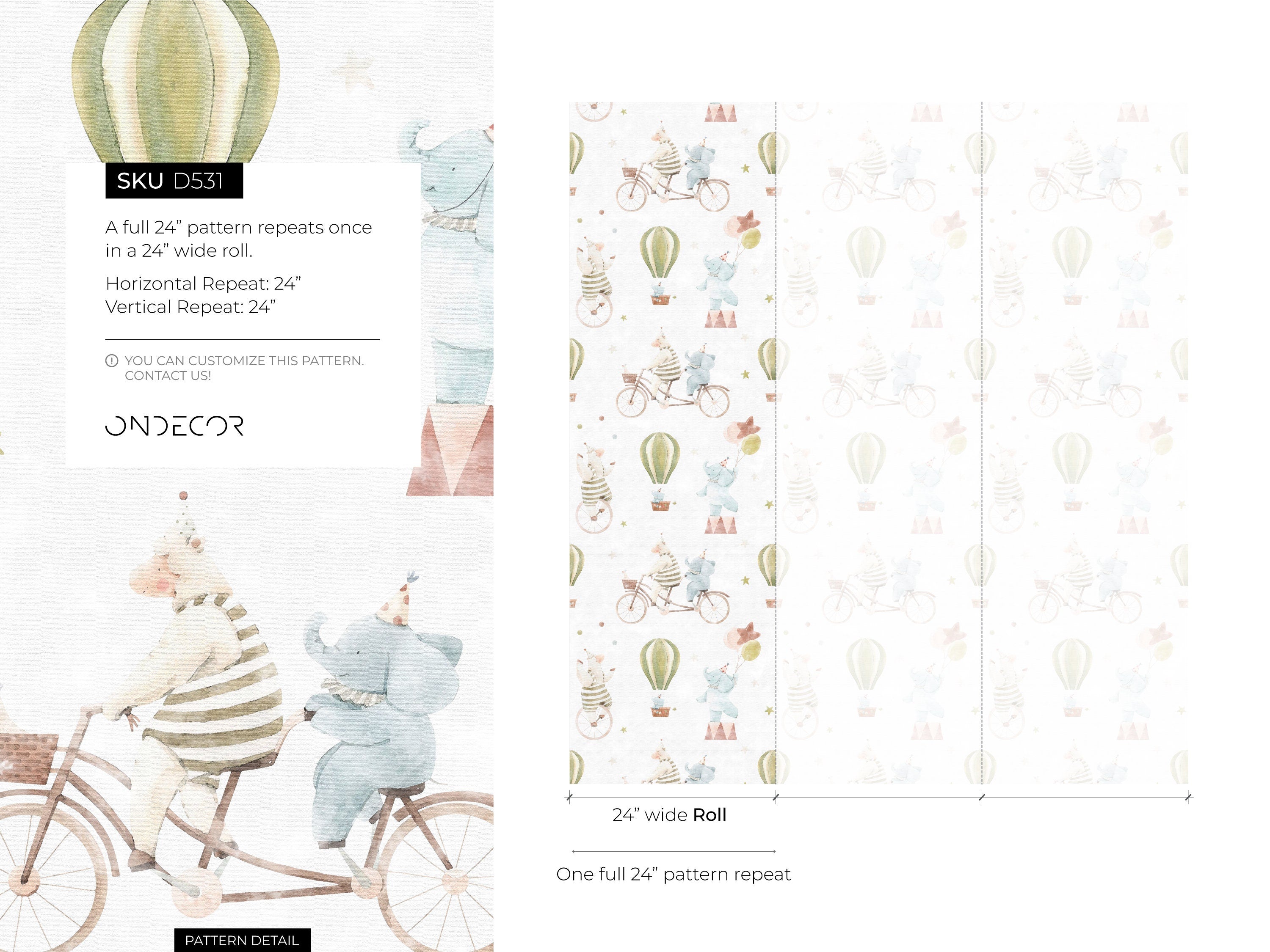 Circus Wallpaper With Watercolor Animals In Blue, Green, And Pink - D531