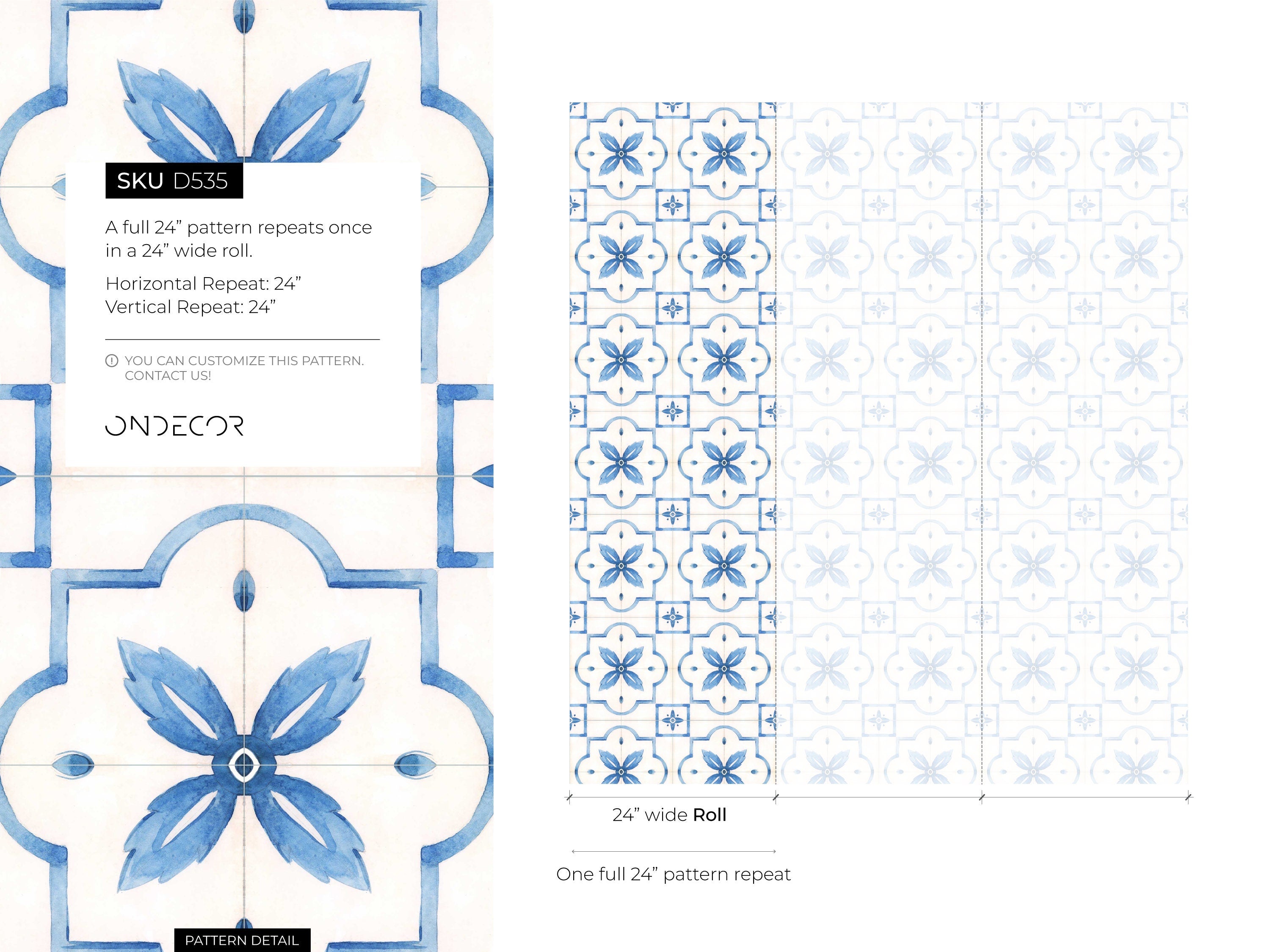 Moroccan Wallpaper Featuring A Watercolor Tile Motif In Blue - D535
