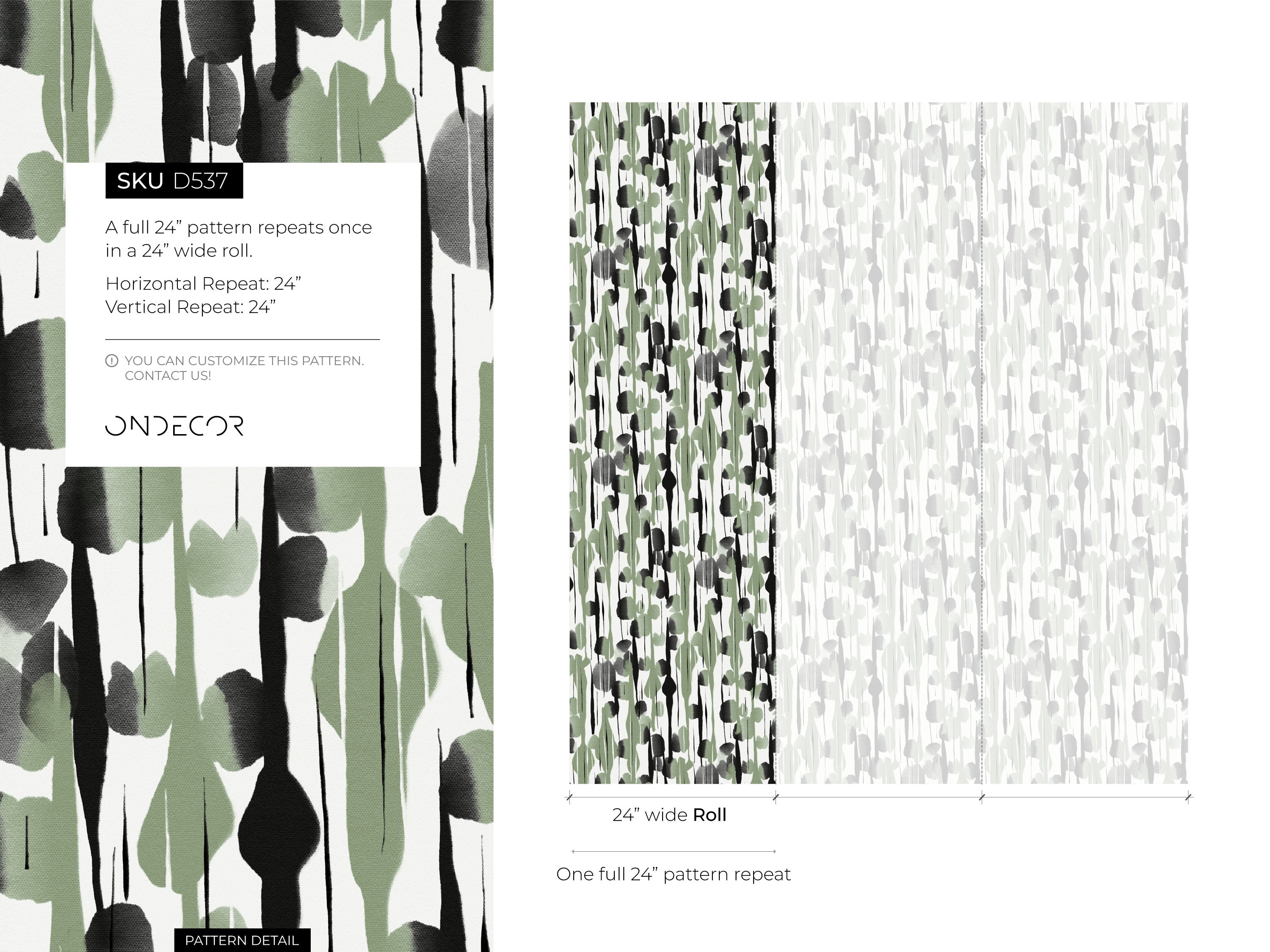 Abstract Wallpaper With Vertical Brushstroke Motifs In Black And Green - D537