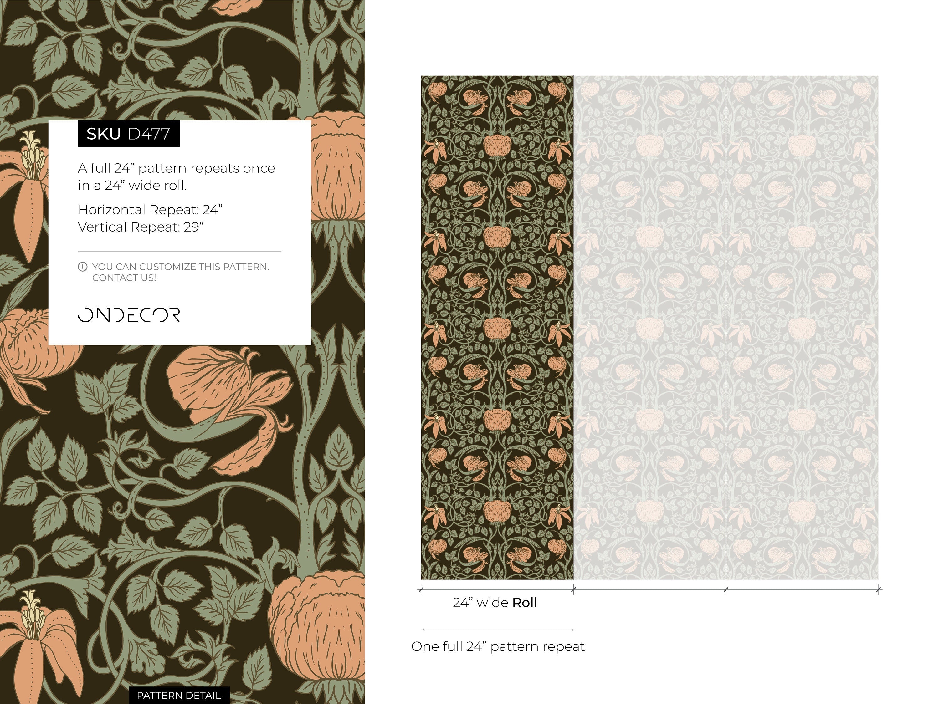 Art Nouveau Wallpaper With Stylized Floral Vines In Brown, Green, And Peach - D477