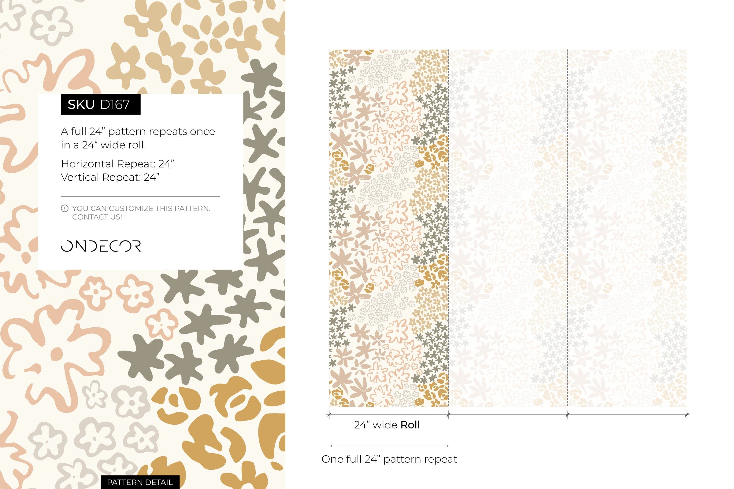 Floral Wallpaper With Stylized Blooms In Gold, Mauve, And Sage - D167