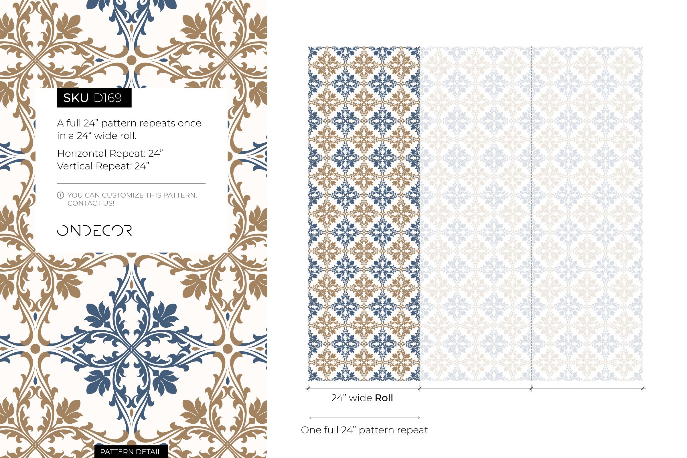 Tile Wallpaper With An Ornamental Damask Motif In Blue And Beige - D169