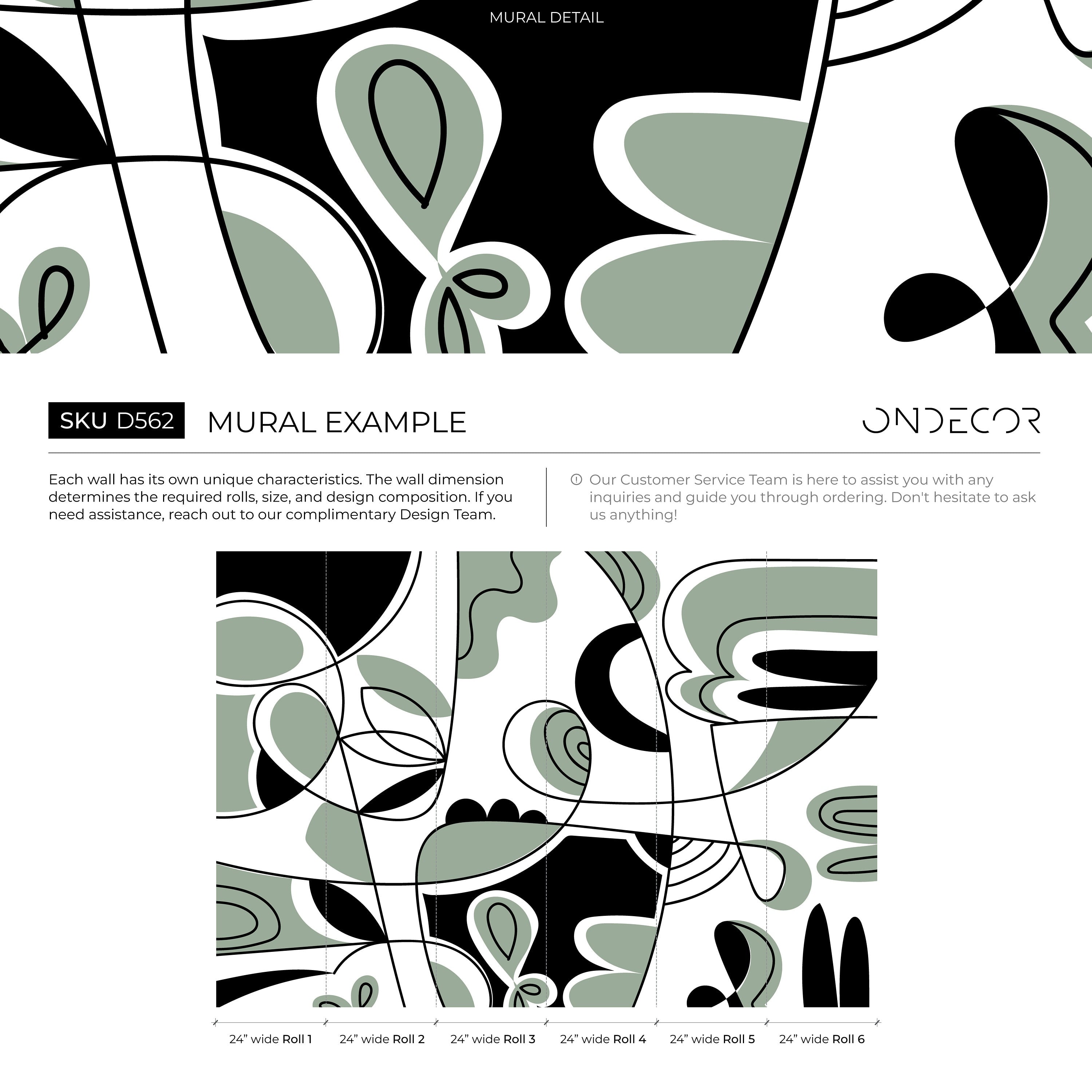 Abstract Wallpaper With Modern Lines And Curves In Black And Green - D562