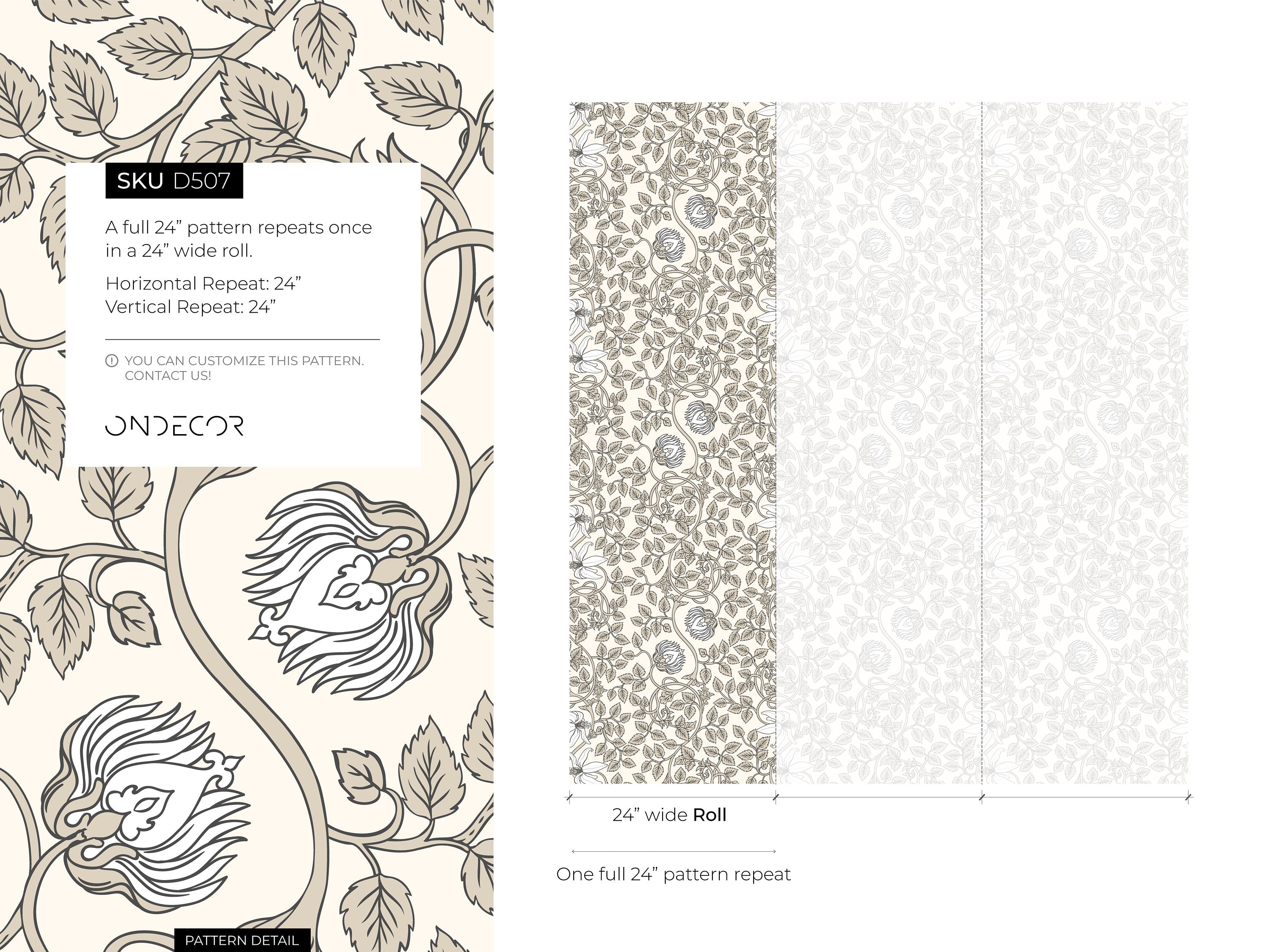 Art Nouveau Wallpaper With A Swirling Floral Vine In Taupe And White - D507
