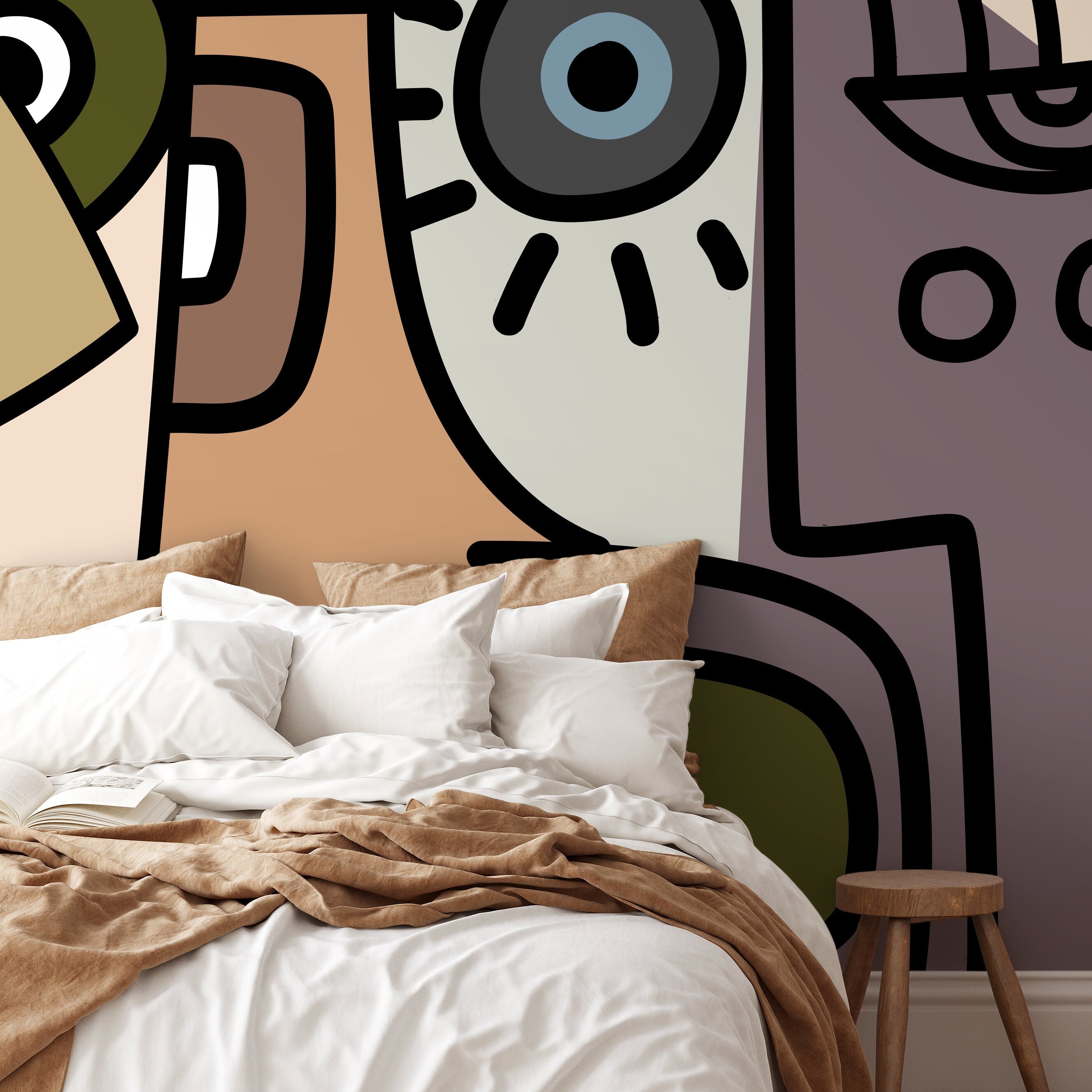 Cubism Wallpaper Featuring Abstract Faces In Brown, Blue, And Gray - D567
