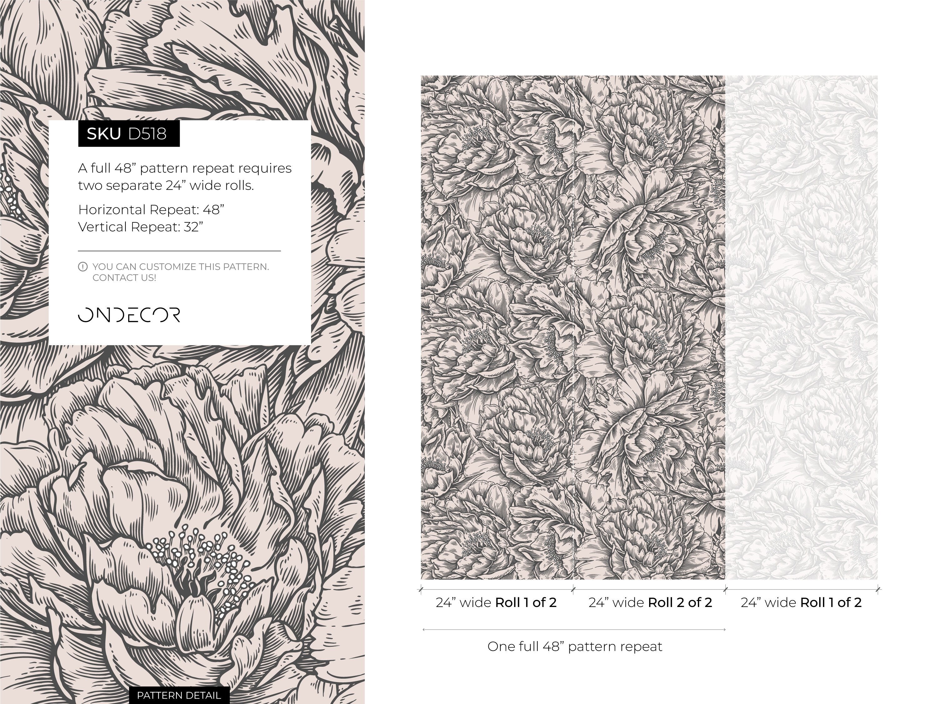 Floral Wallpaper With An Engraved Peony Motif In Gray And Beige - D518