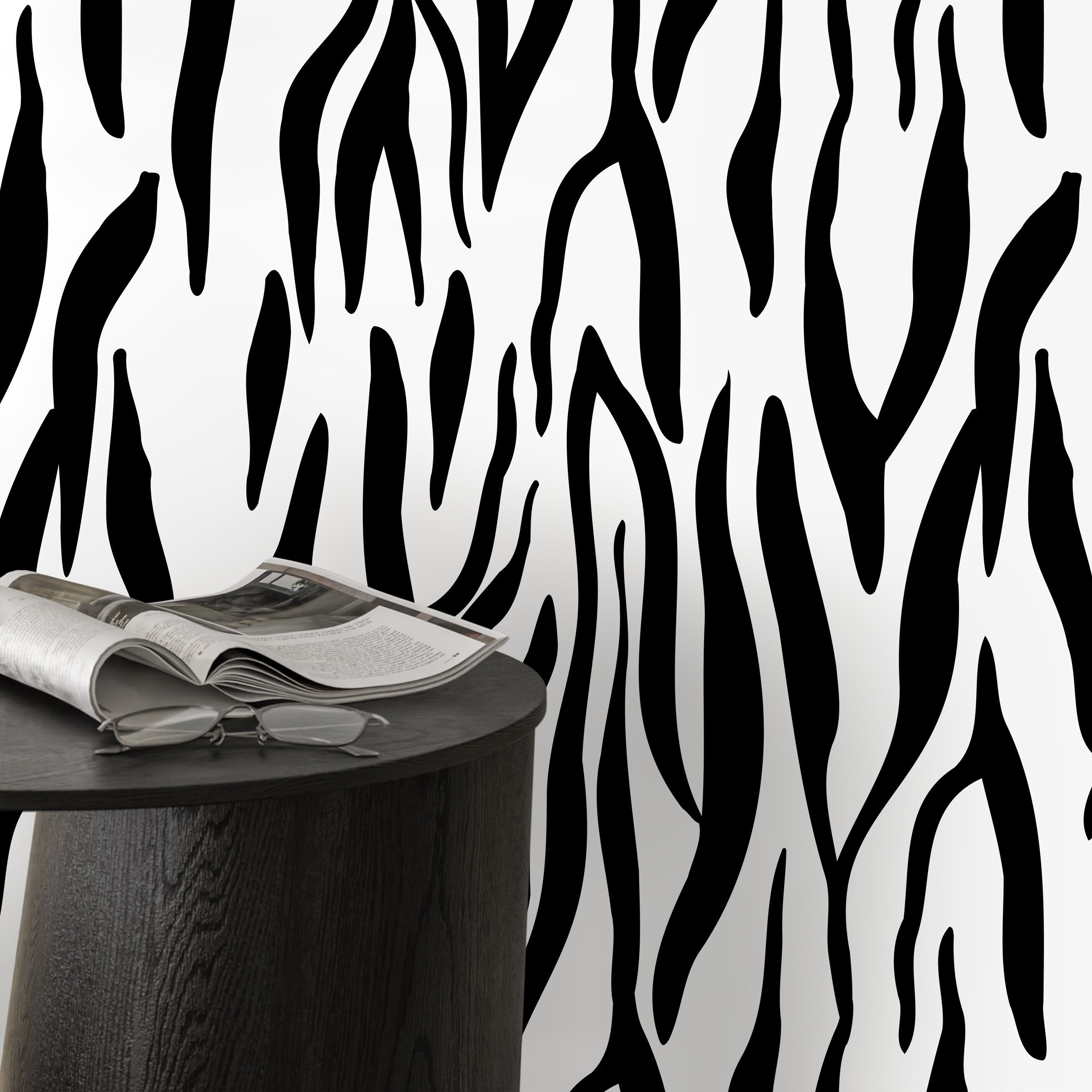 Animal Print Wallpaper With Bold Zebra Stripes In Black And White - D607