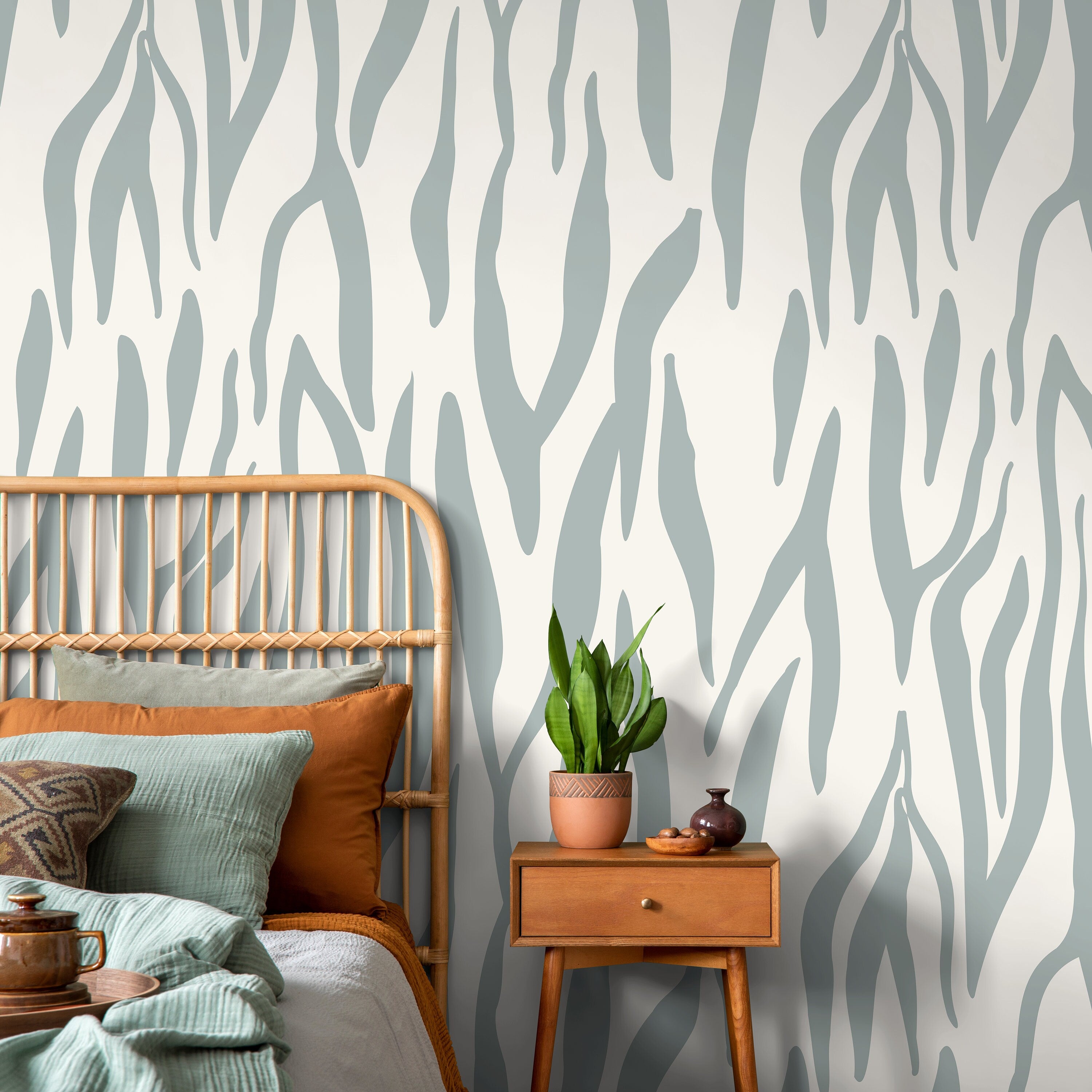 Abstract Wallpaper With An Organic Stripe Motif In Dusty Blue - D610