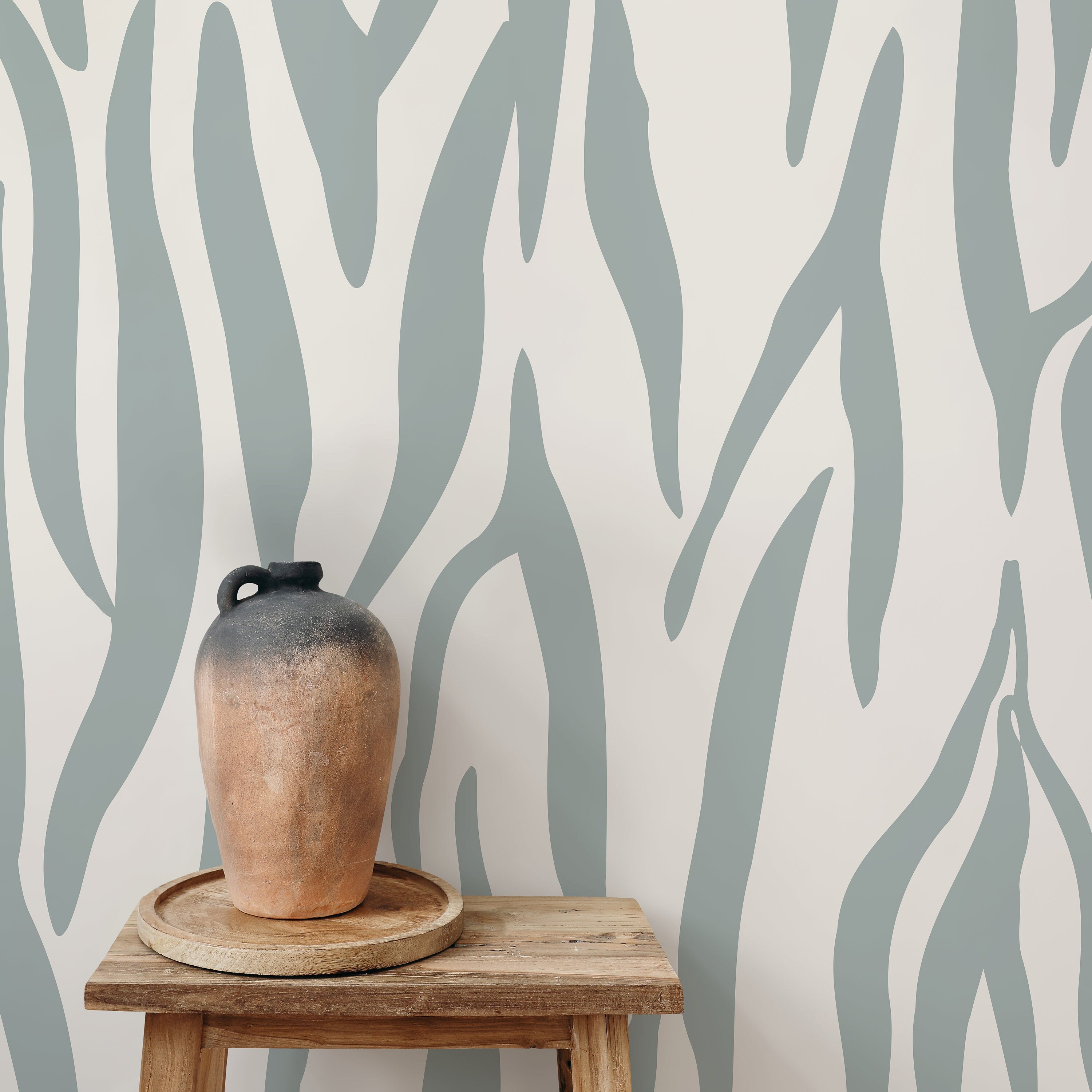 Abstract Wallpaper With An Organic Stripe Motif In Dusty Blue - D610