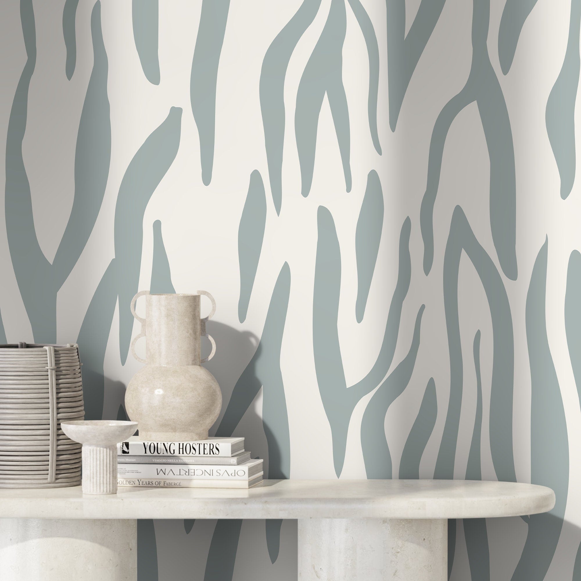 Abstract Wallpaper With An Organic Stripe Motif In Dusty Blue - D610