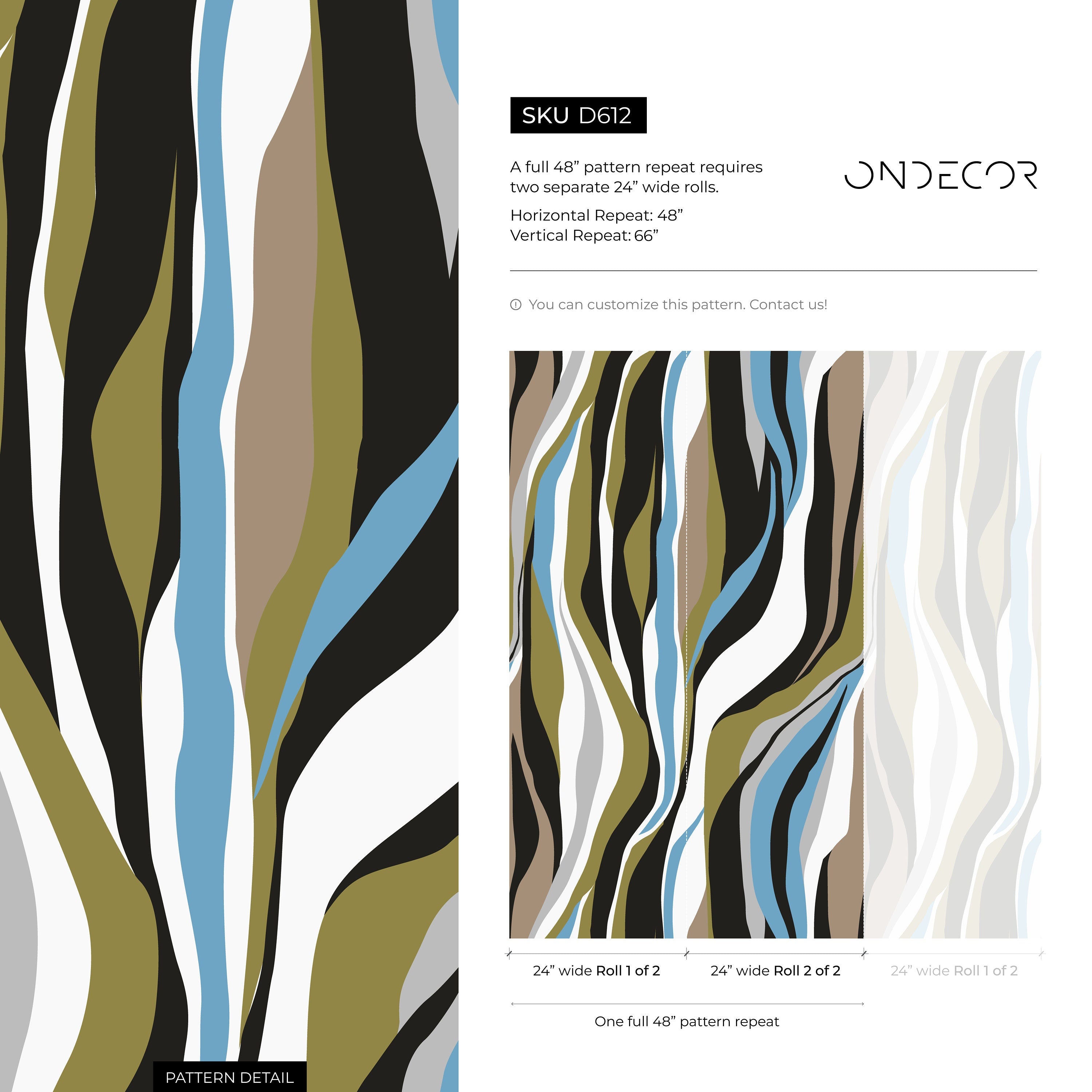 Abstract Wallpaper With Flowing Vertical Waves In Black, Blue, And Olive Green - D612