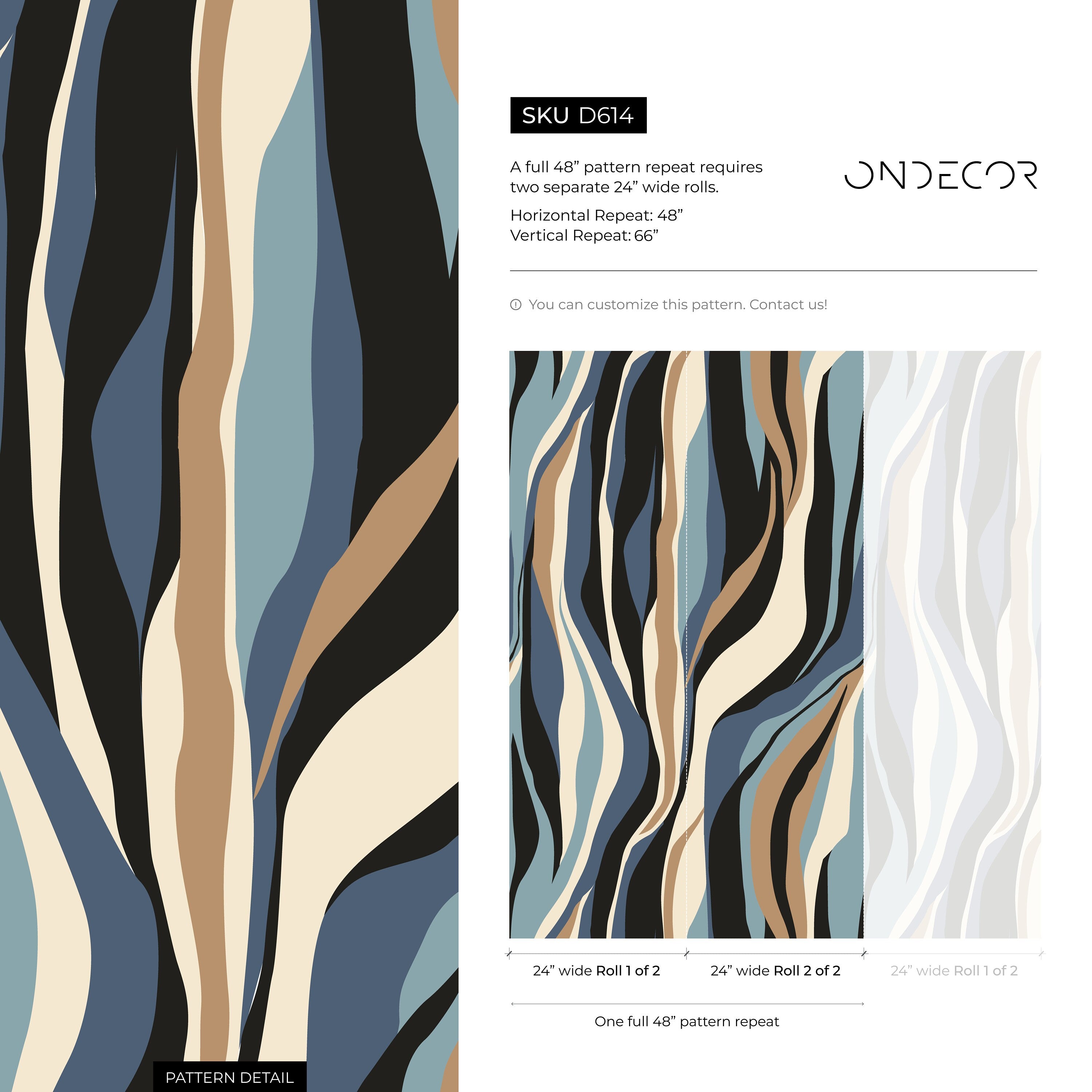 Abstract Wallpaper With Flowing Vertical Waves In Blue, Tan, And Black - D614