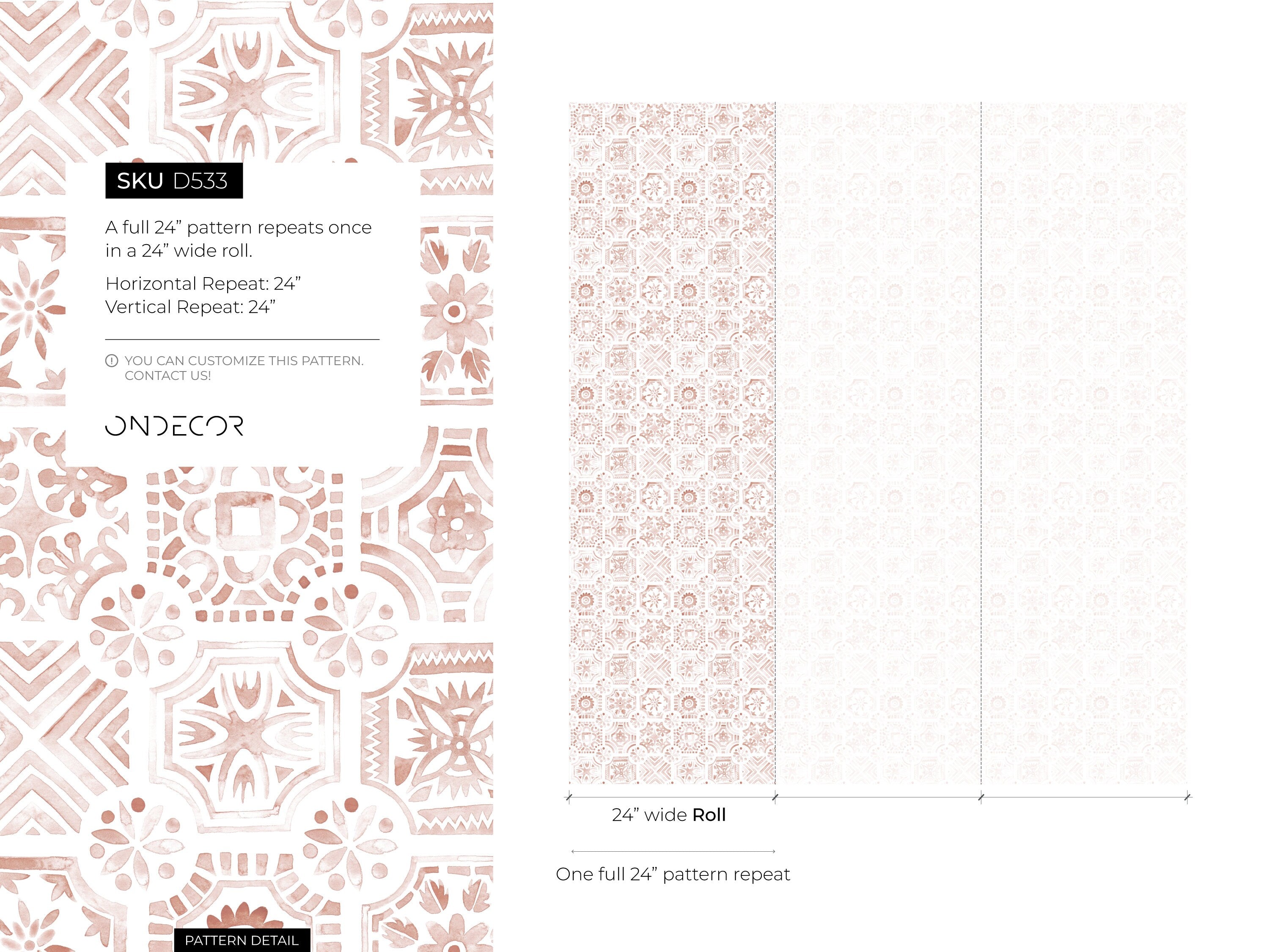 Tile Wallpaper With A Watercolor Moroccan Motif In Terracotta Red - D533