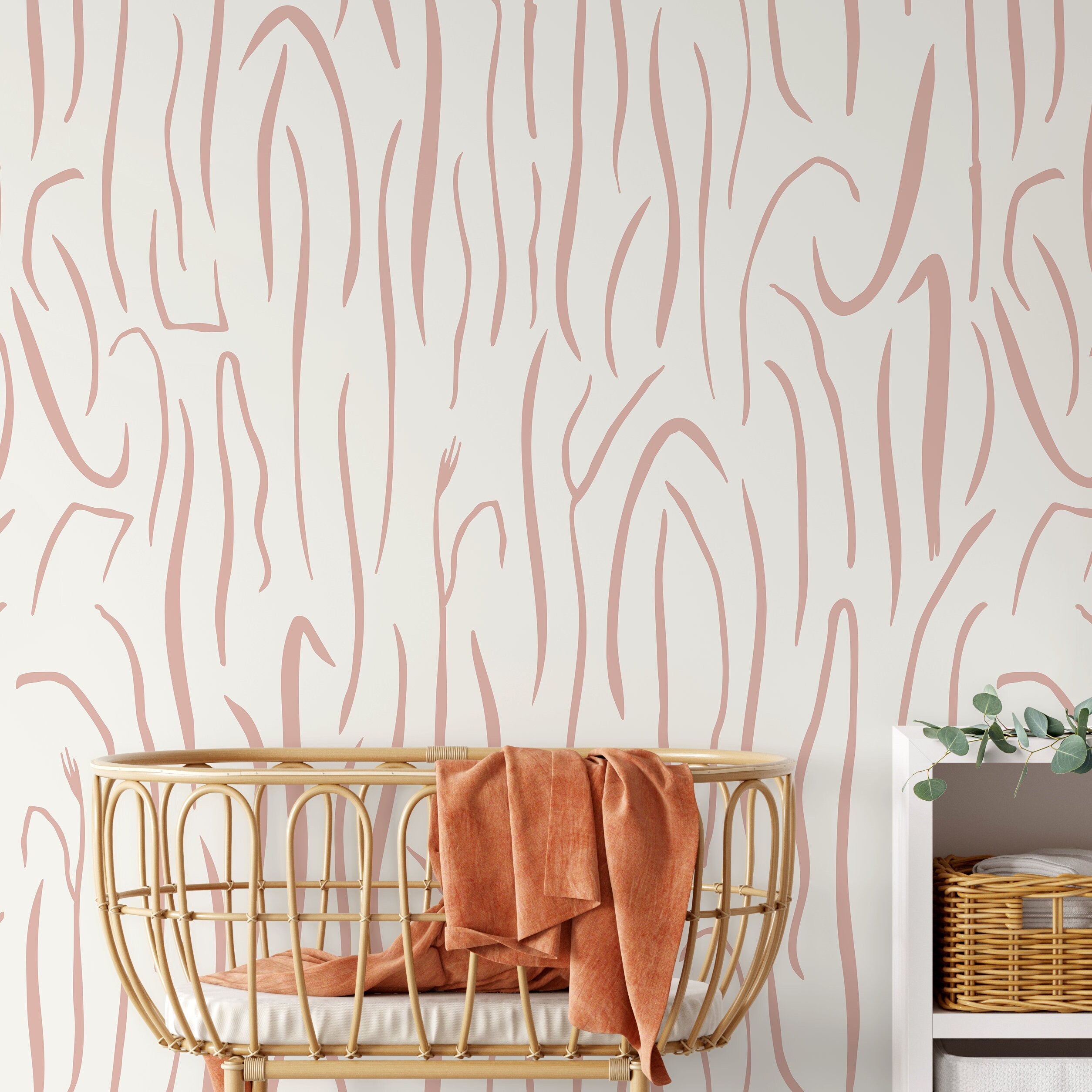 Abstract Wallpaper With Hand-drawn Wavy Lines In Pink - D616