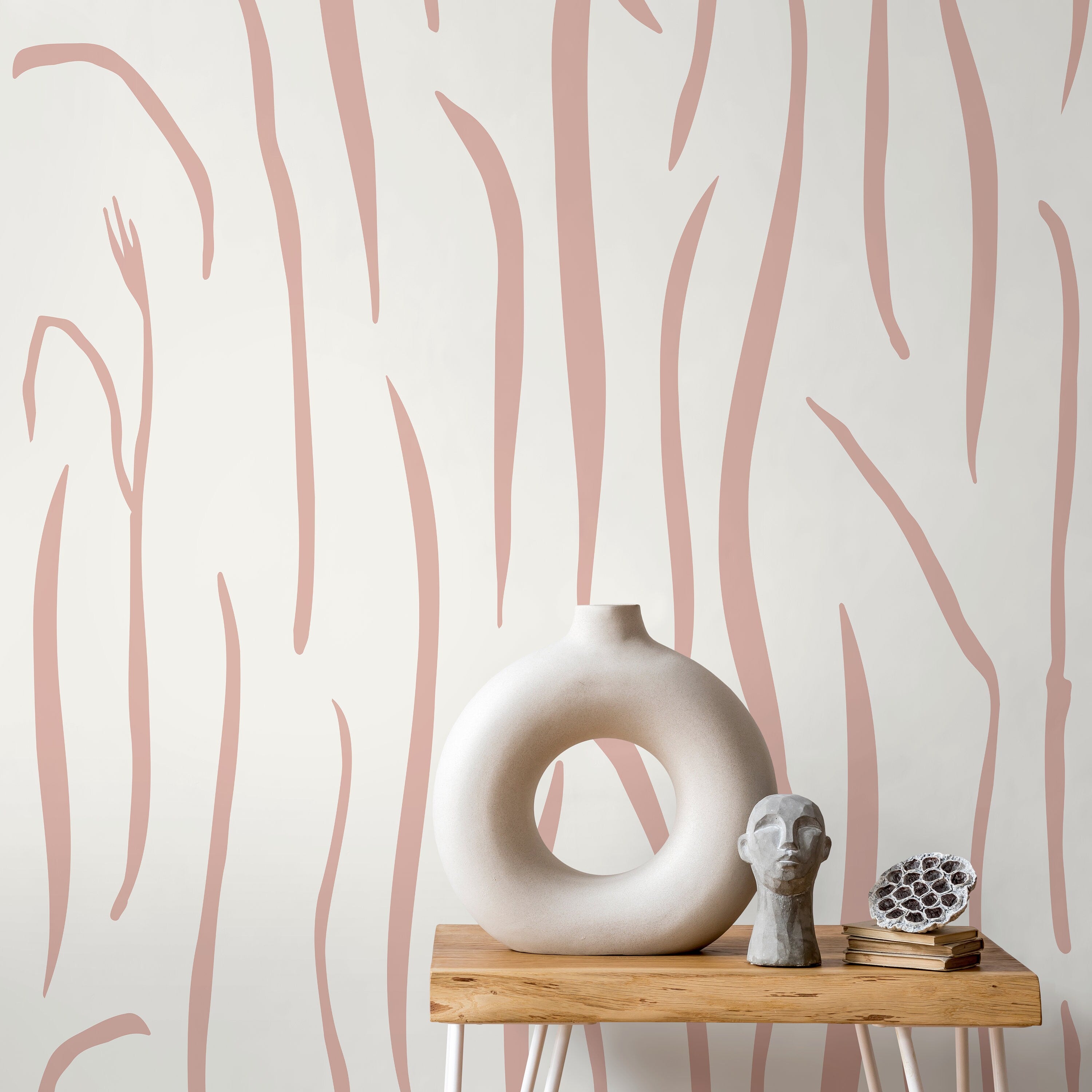 Abstract Wallpaper With Hand-drawn Wavy Lines In Pink - D616