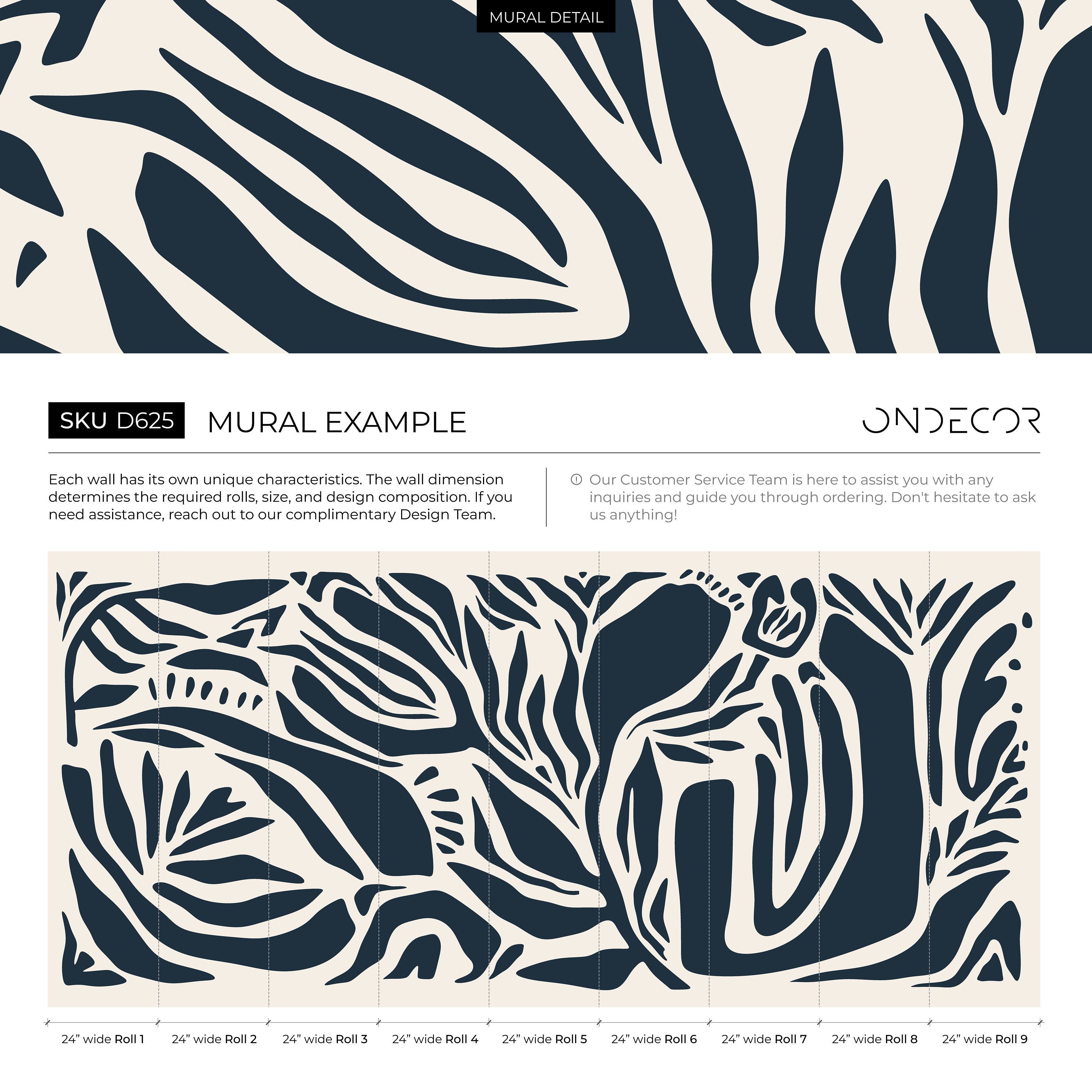 Abstract Wallpaper With Bold Organic Shapes In Dark Blue And Cream - D625