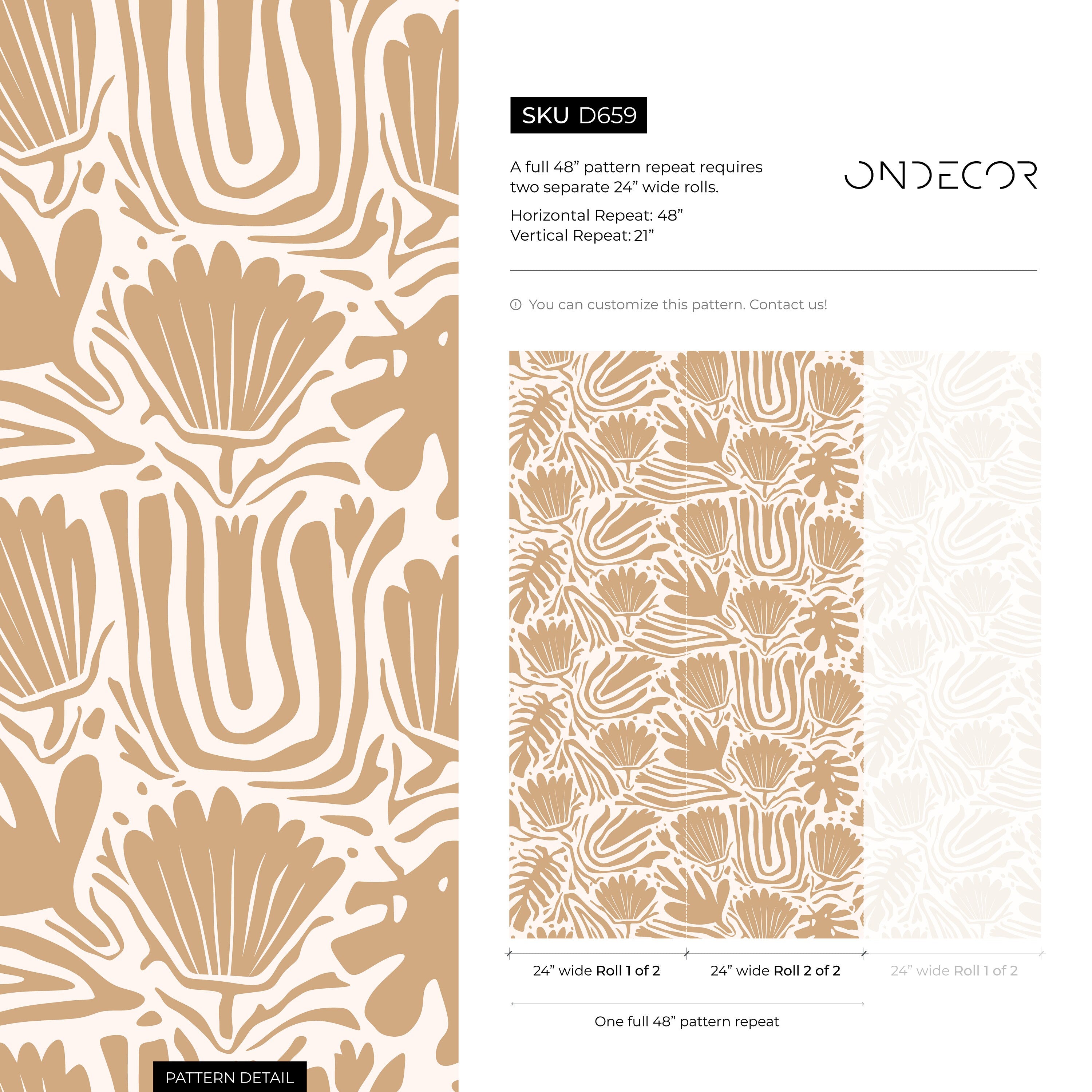 Abstract Wallpaper With Stylized Botanical Motifs In Tan - D659