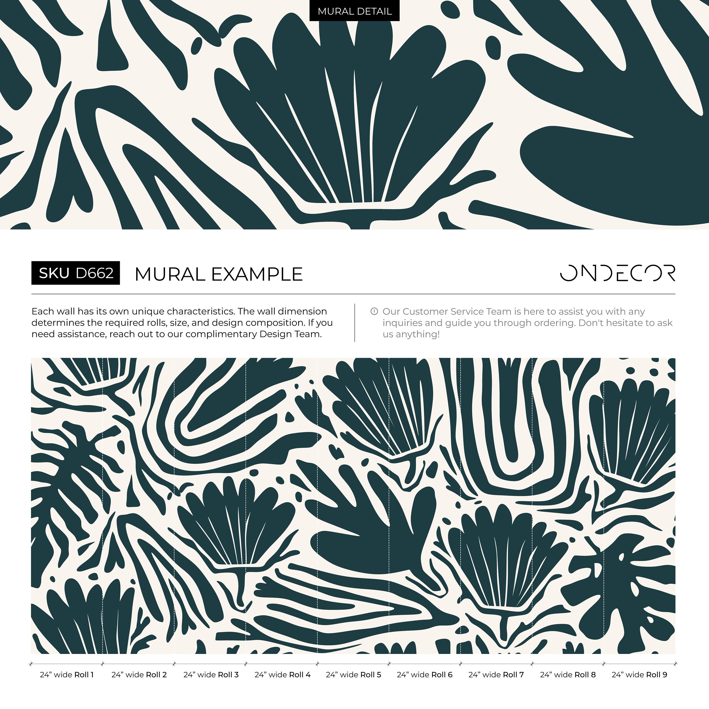 Abstract Wallpaper With A Bold Botanical Motif In Deep Teal - D662