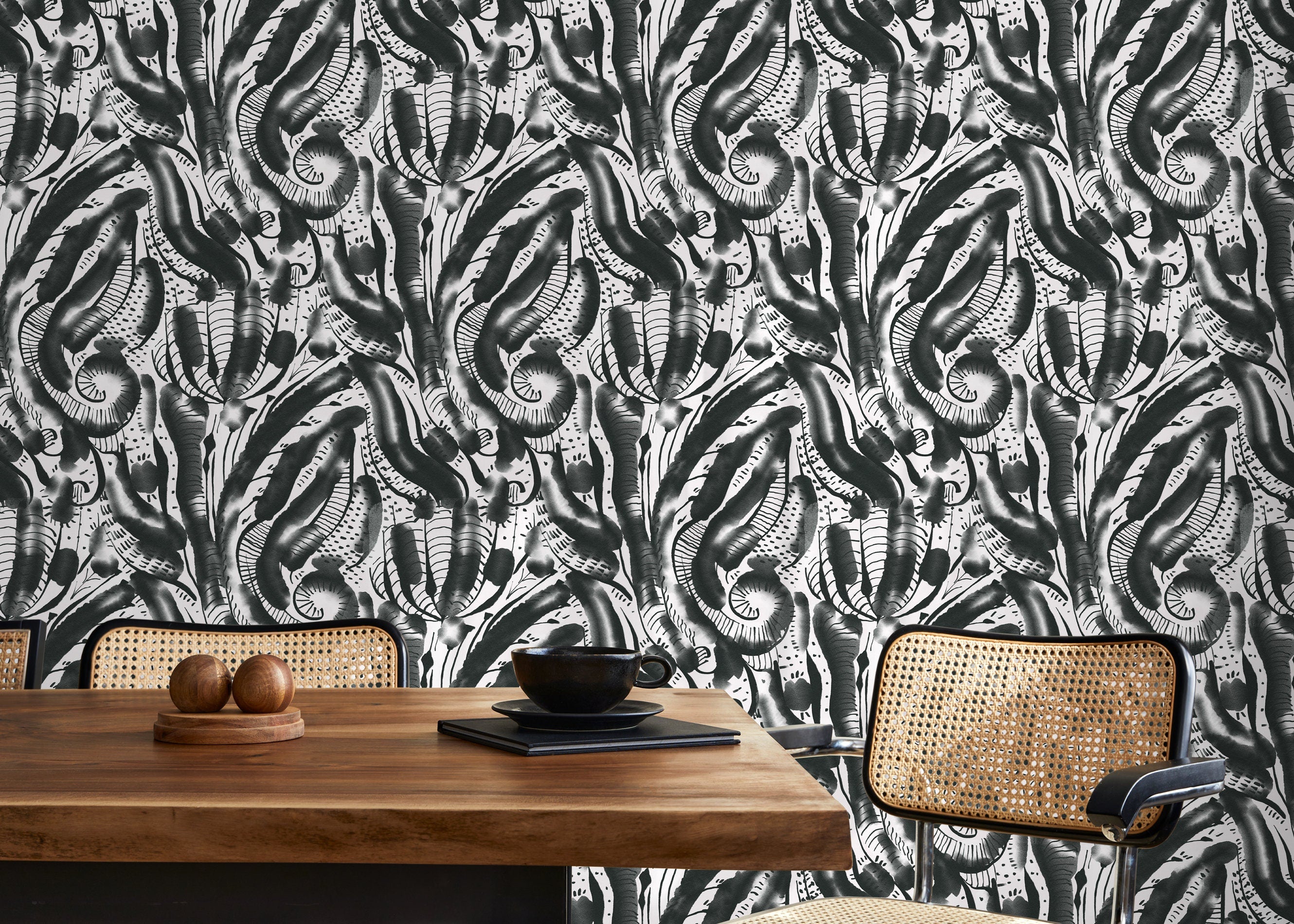Abstract Wallpaper With An Organic Brushstroke Motif In Black And White - D539