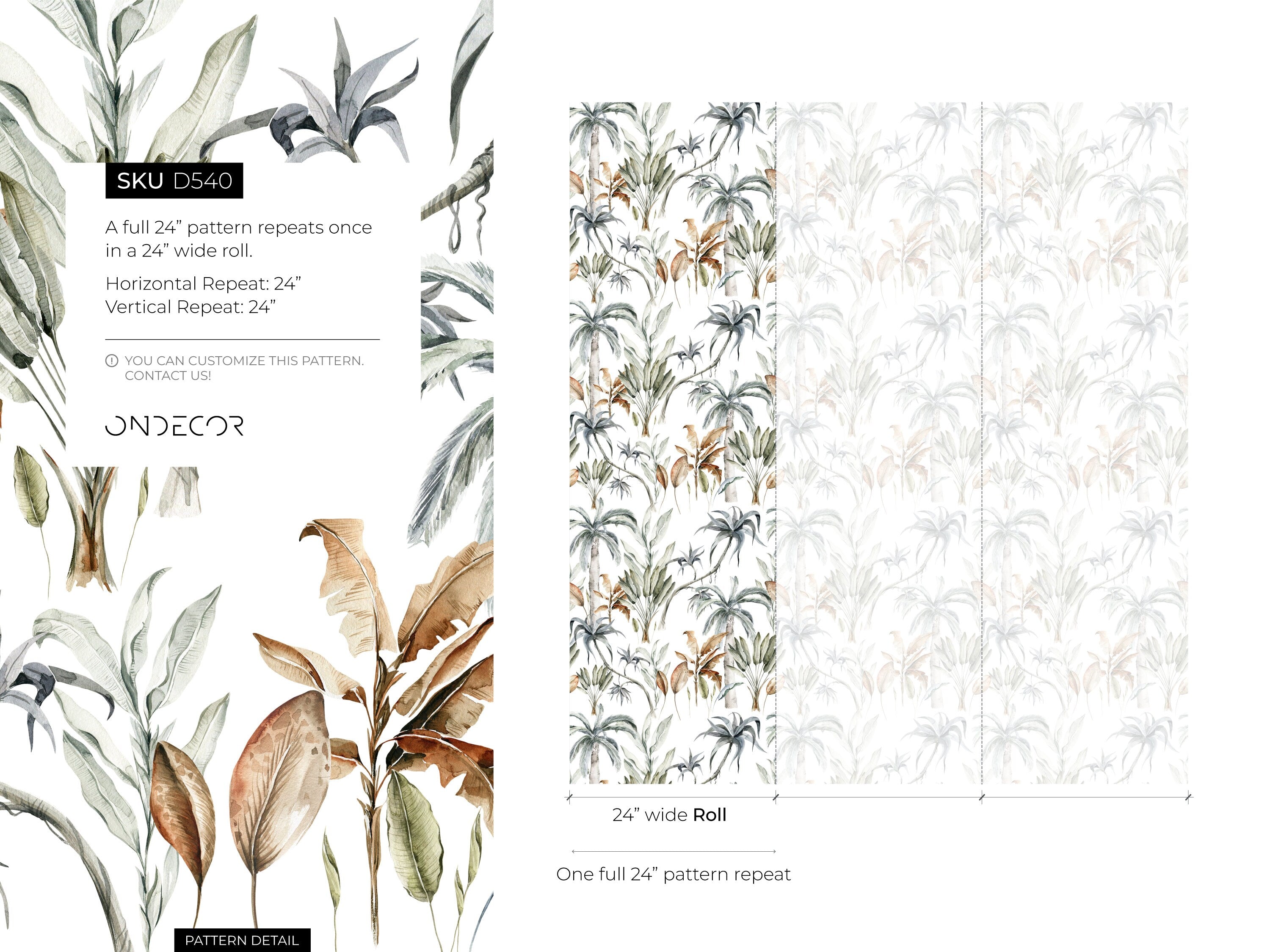 Botanical Wallpaper With A Watercolor Jungle Motif In Green, Blue, And Brown - D540