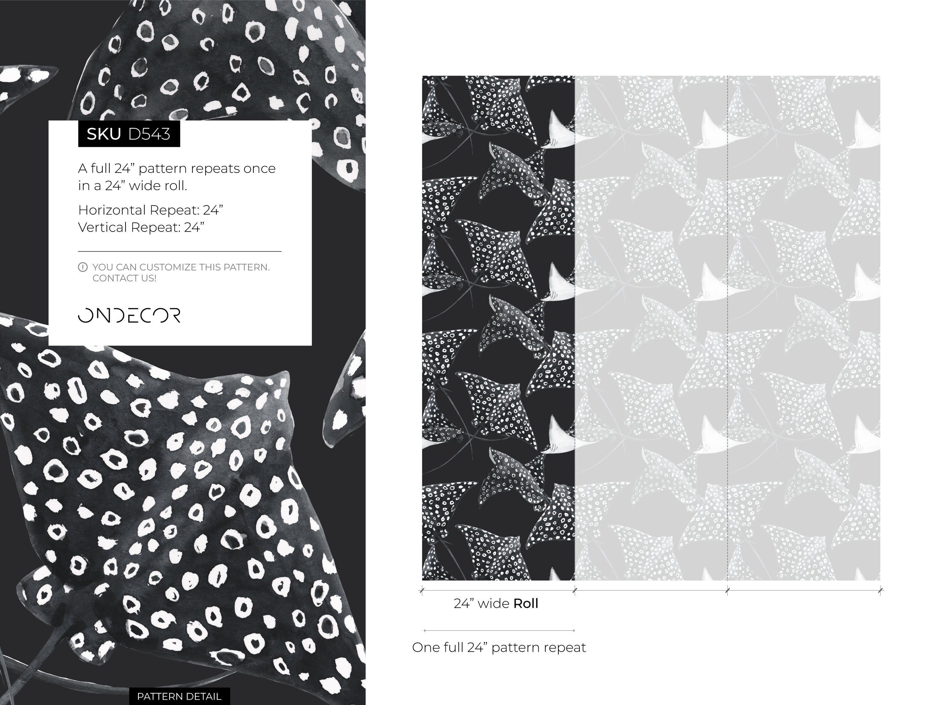 Animal Wallpaper With A Watercolor Stingray Motif In Black And White - D543