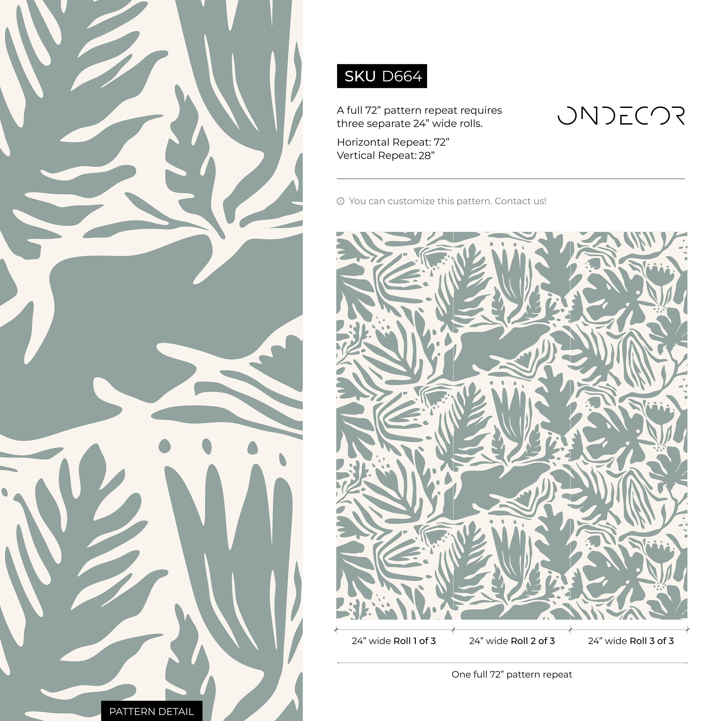 Abstract Wallpaper With A Matisse Inspired Botanical Motif In Sage Green - D664