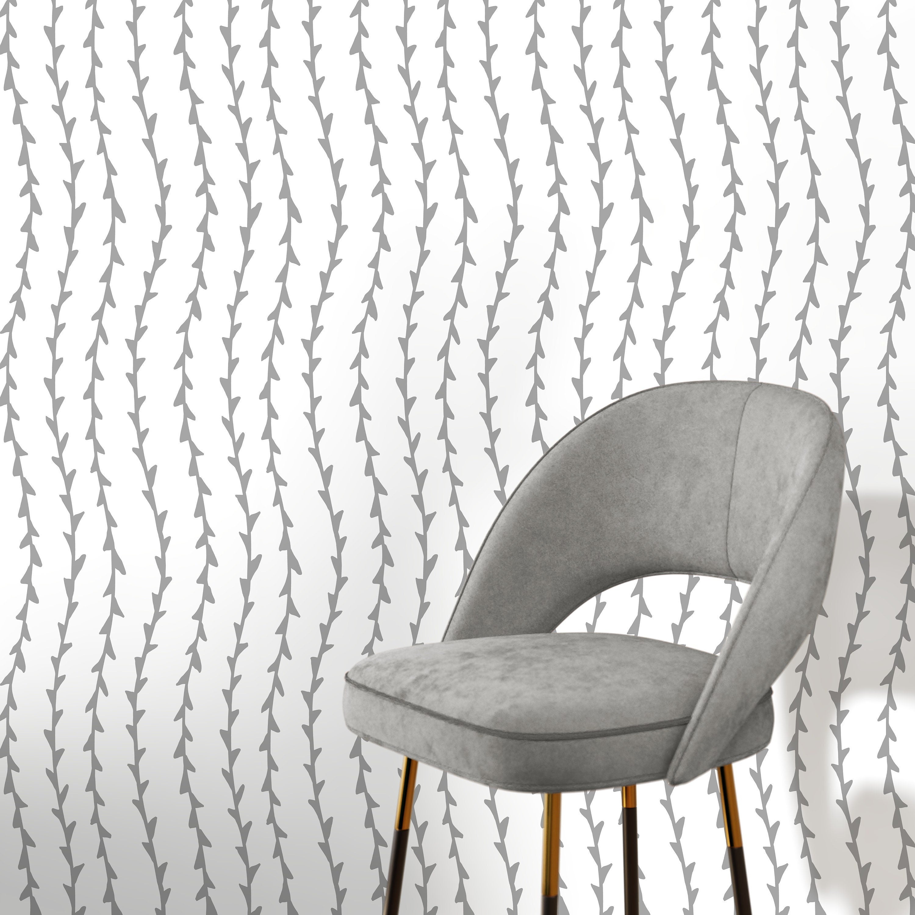 Botanical Wallpaper With A Minimalist Vine Stripe Motif In Grey - X055