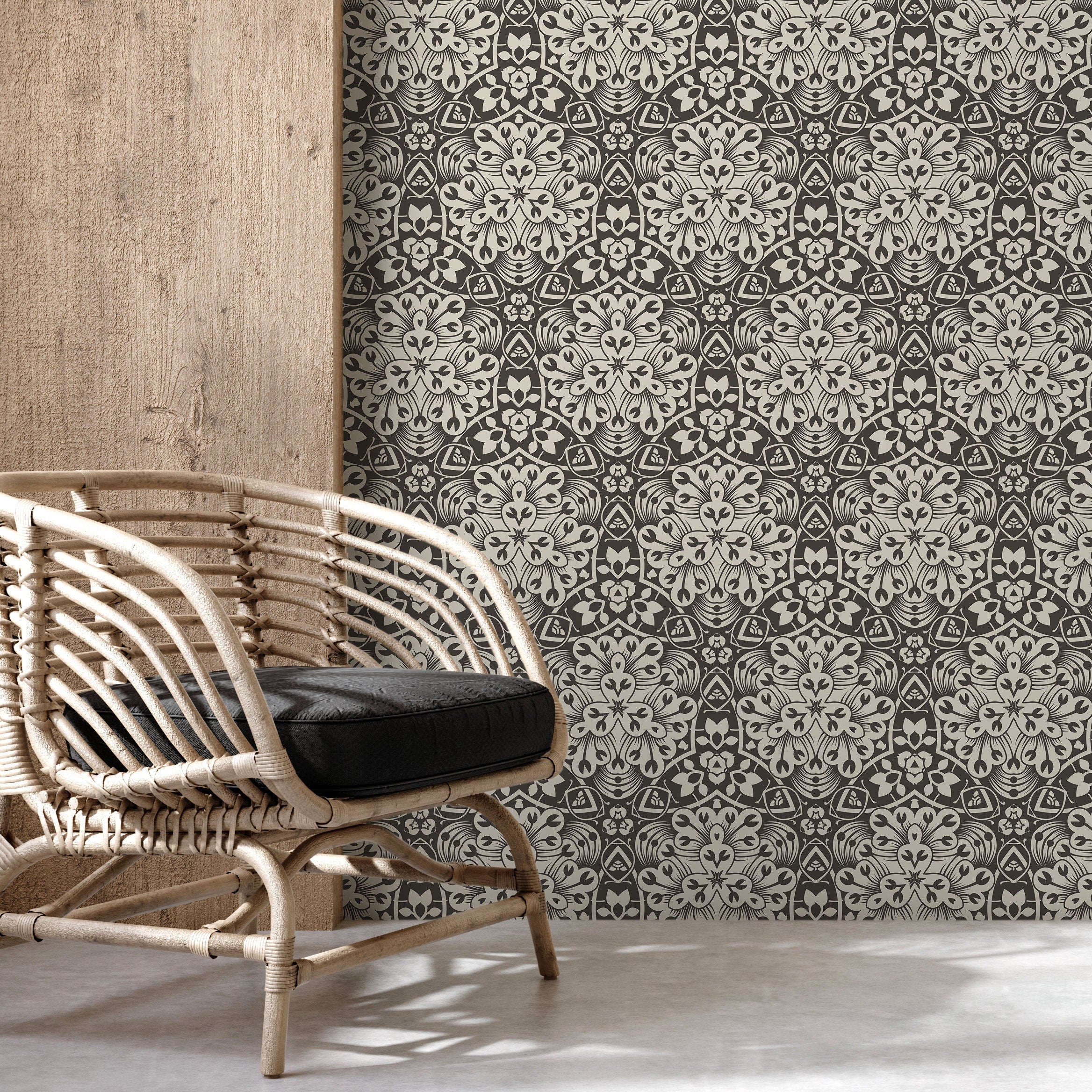 Tile Wallpaper With A Portuguese Azulejo Motif In Black And Beige - X092