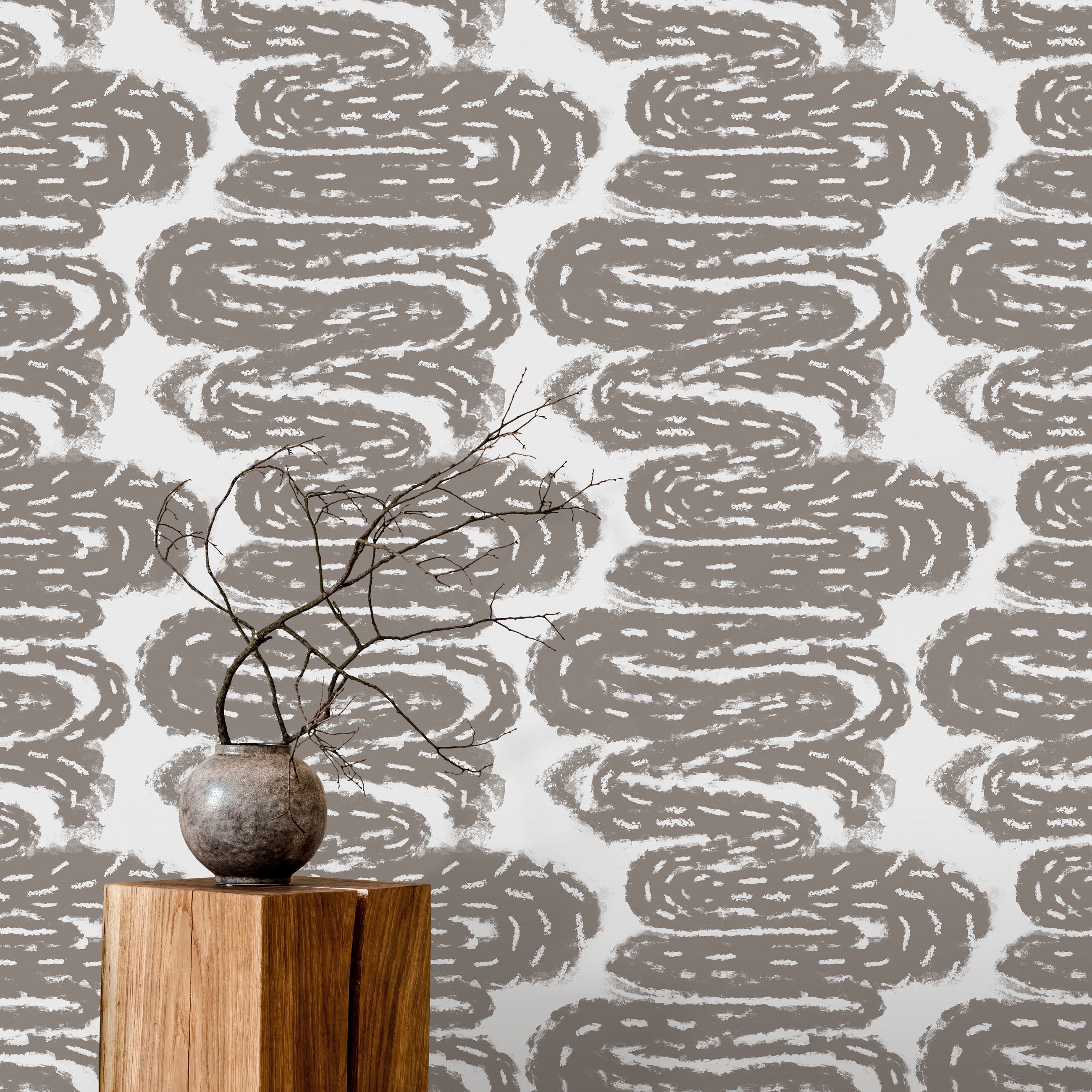 Abstract Wallpaper With Winding Brush Strokes In Taupe - X112