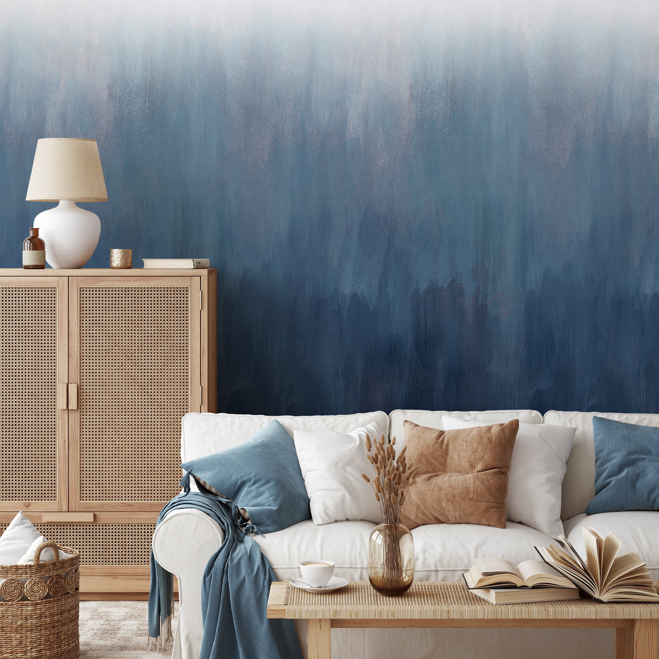 Abstract Wallpaper With A Painterly Ombre Gradient In Blue And White - X159
