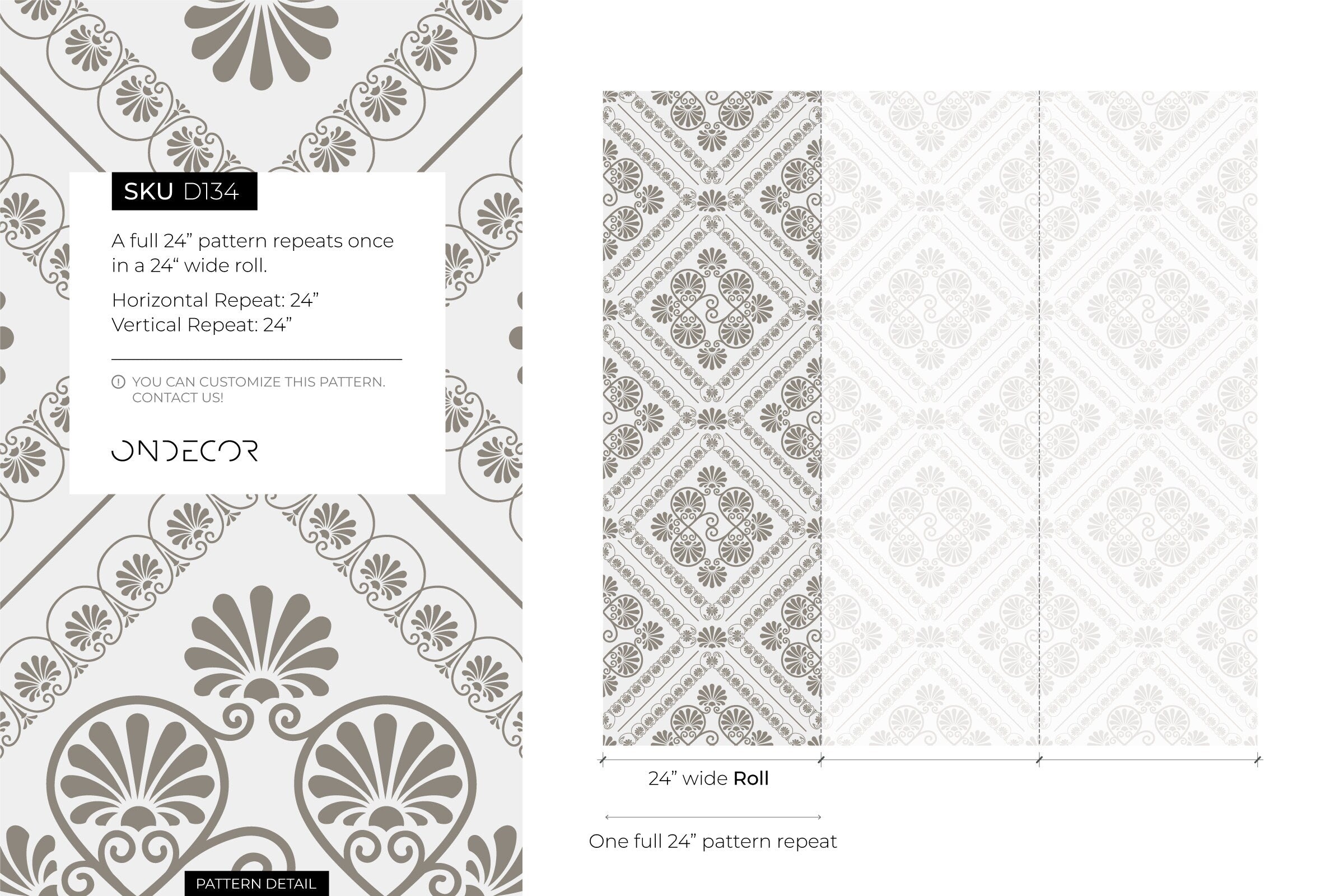 Classical Tile Wallpaper With Greco-roman Palmettes In Beige And Grey - D134