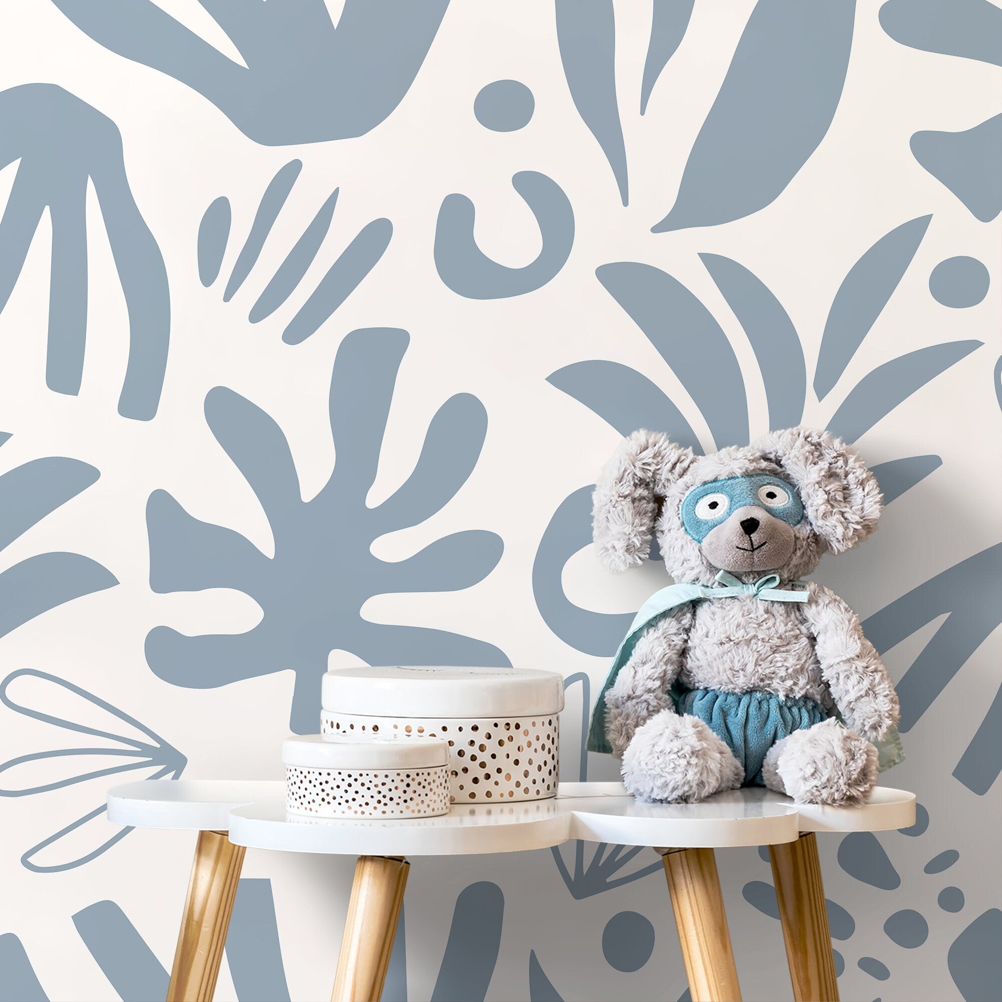 Abstract Wallpaper Featuring Leaf Cutouts In Light Blue - D683